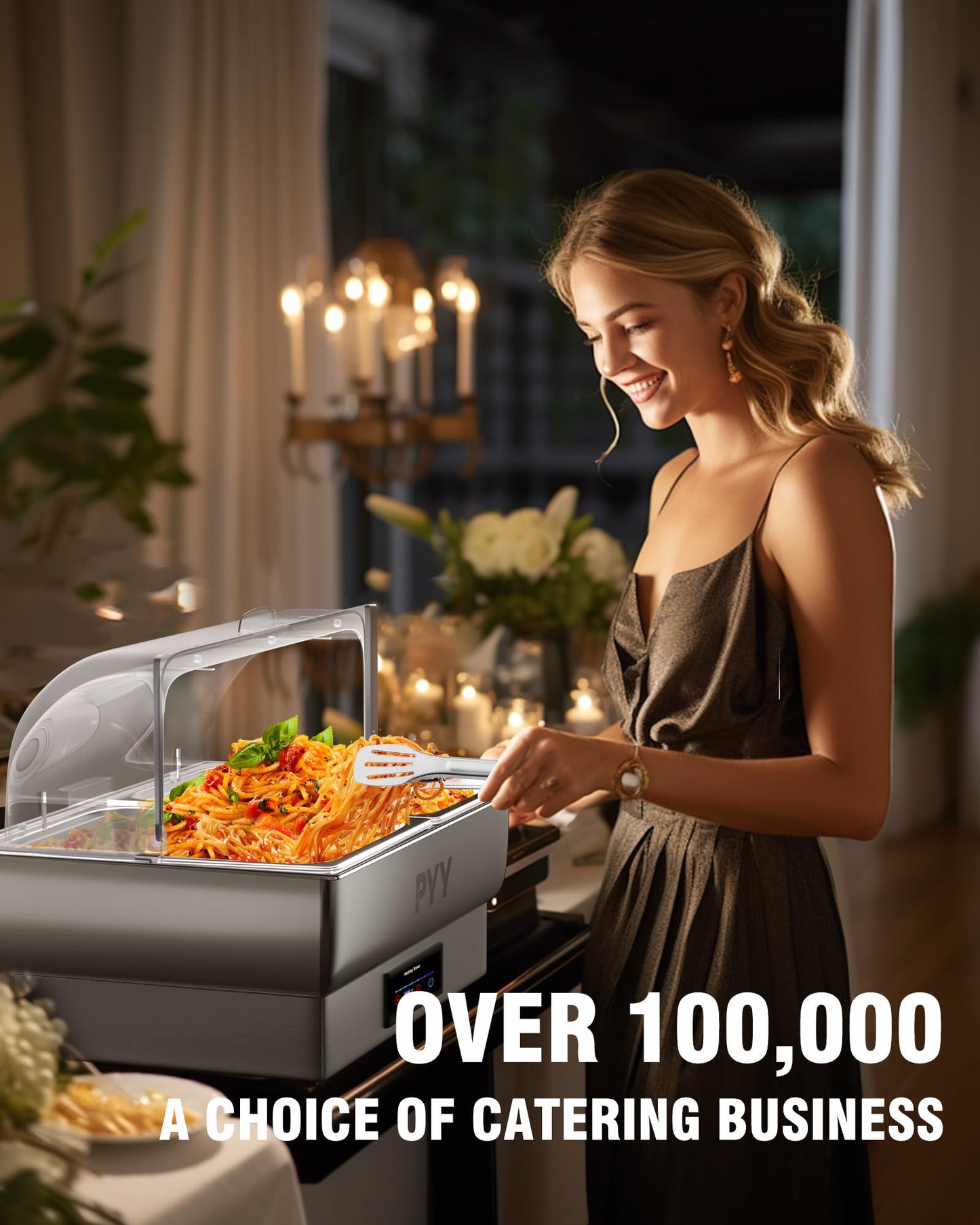 PYY Electric Chafing Dish Full Size Stainless Steel Chafer,Temperature Control, Chafing Dish Buffet Set for Catering,Buffets