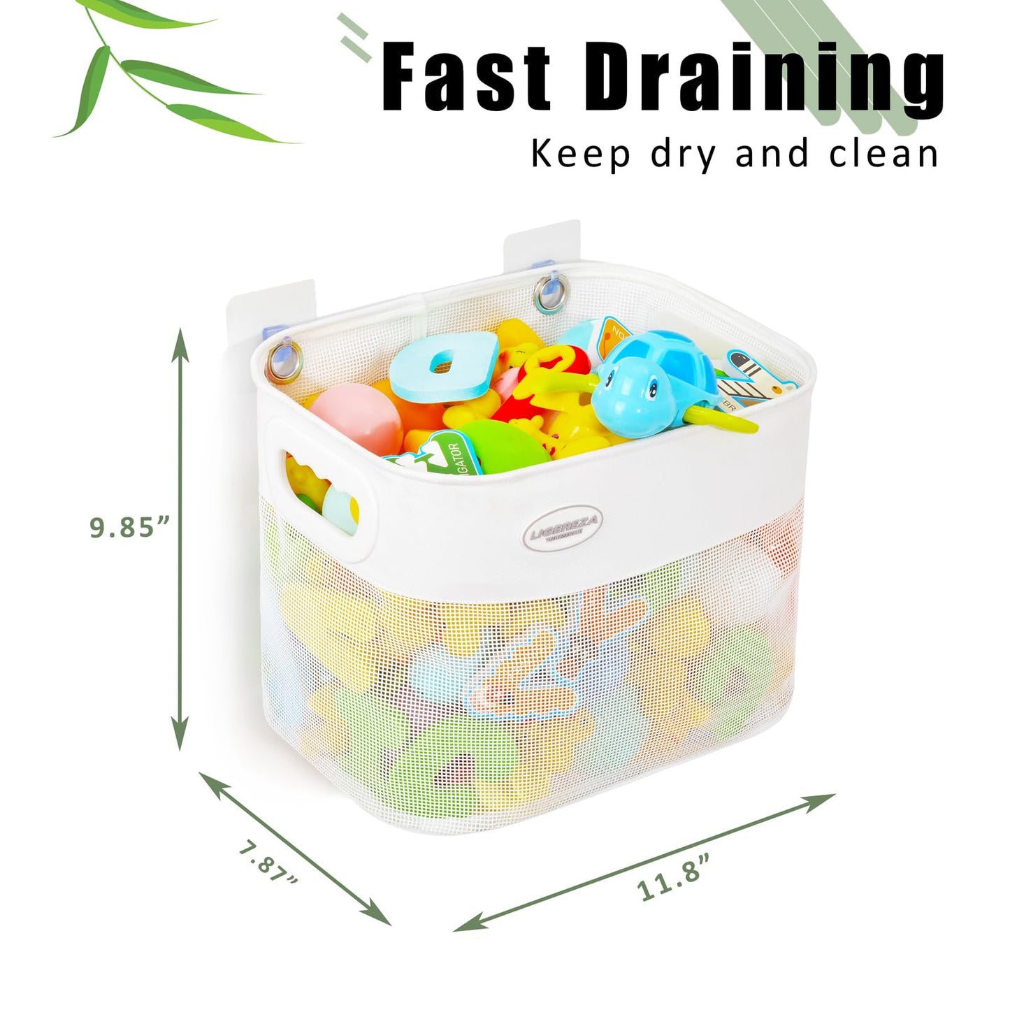 Ligereza Quick Scoop Baby Mesh Bath Toy Storage, 2x Capacity & Large Opening Bath Toy Organizer Baby Bath Gift Bathtub Toy Holder, Toy Storage For Toddlers (White)