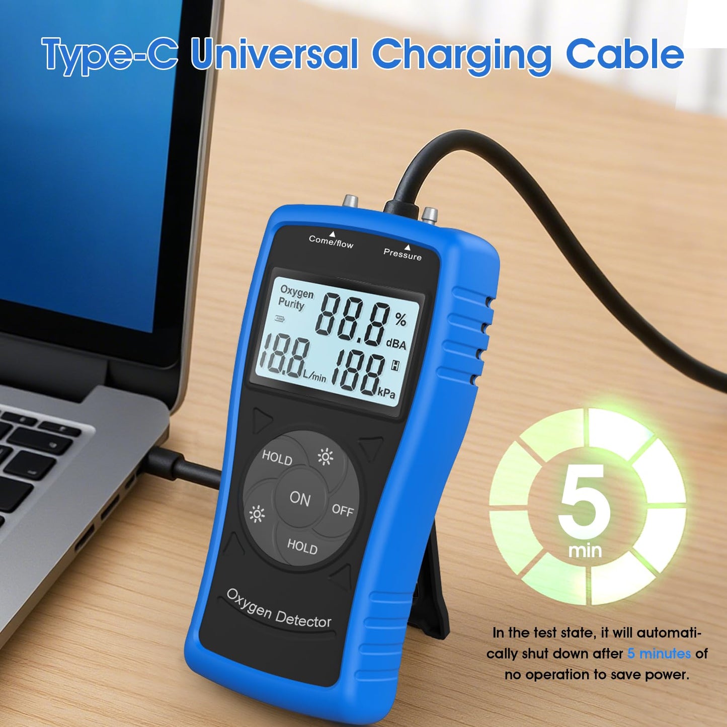 Gas Detector Oxygen Detector, YF-5800H Ultrasonic Oxygen Detector for Oxygen Concentration Pressure and Flow, Handheld Natural Gas Detector for PSA Oxygen Concentrator, Data Hold Gas Meter