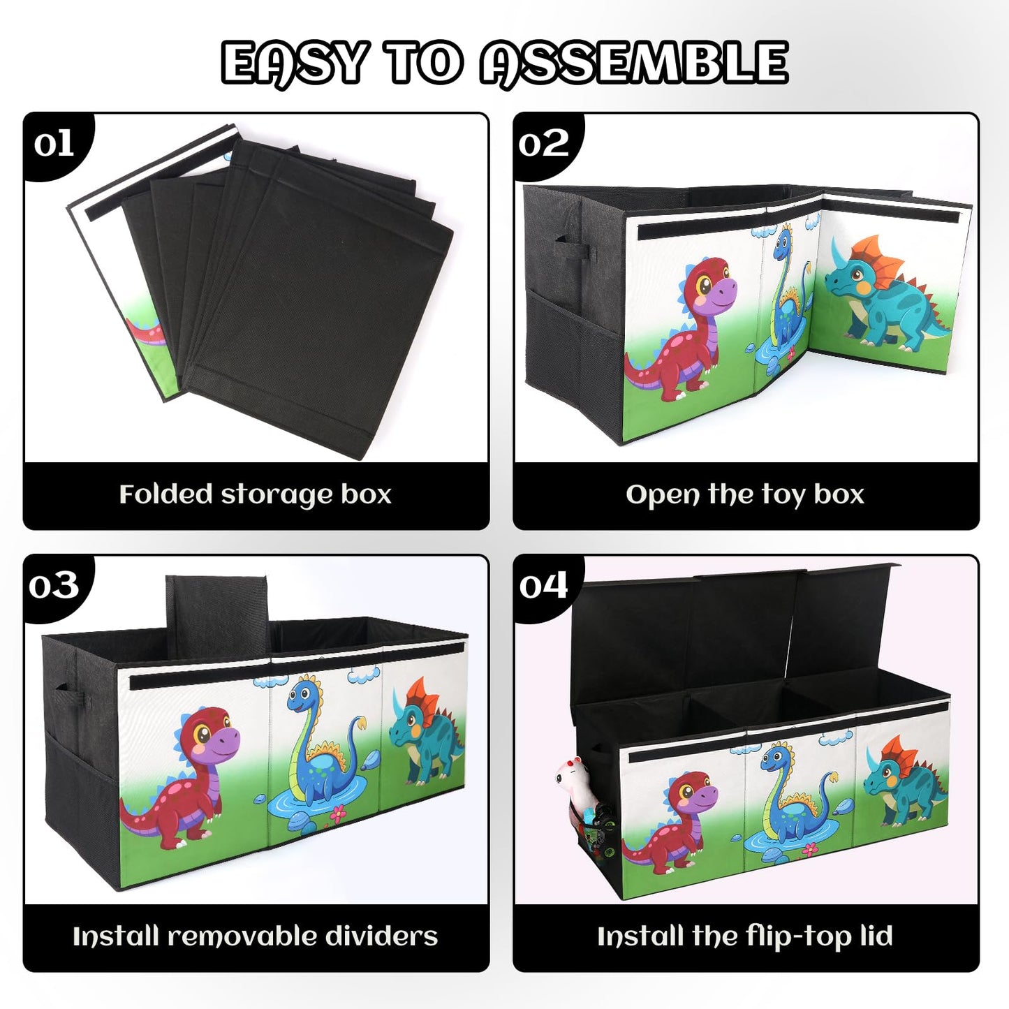 Dqoetort Extra Large Toy Box, Collapsible Storage Organizer with Lids, Sturdy Dinosaur Toy Chest for Boys Girls, 40"x14"x16" Kids Storage Bin Box Baskets for Living Room, Playroom, Bedroom, Nursery