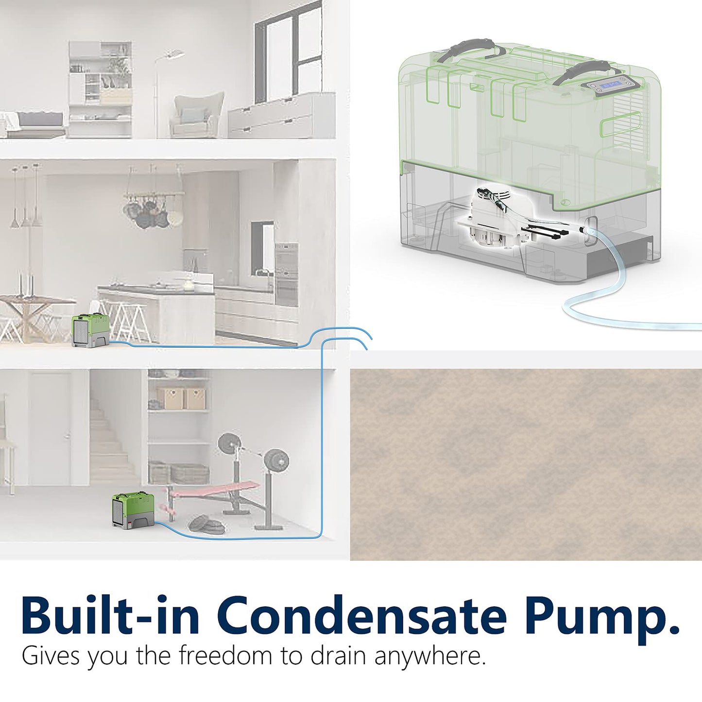 ALORAIR 180PPD LGR Commercial Dehumidifier with Pump for Basement Warehouse & Job Sites, Large Space Crawl Space Dehumidifier for Efficient Water Damage Restoration,5 Years Limited Warranty, Green