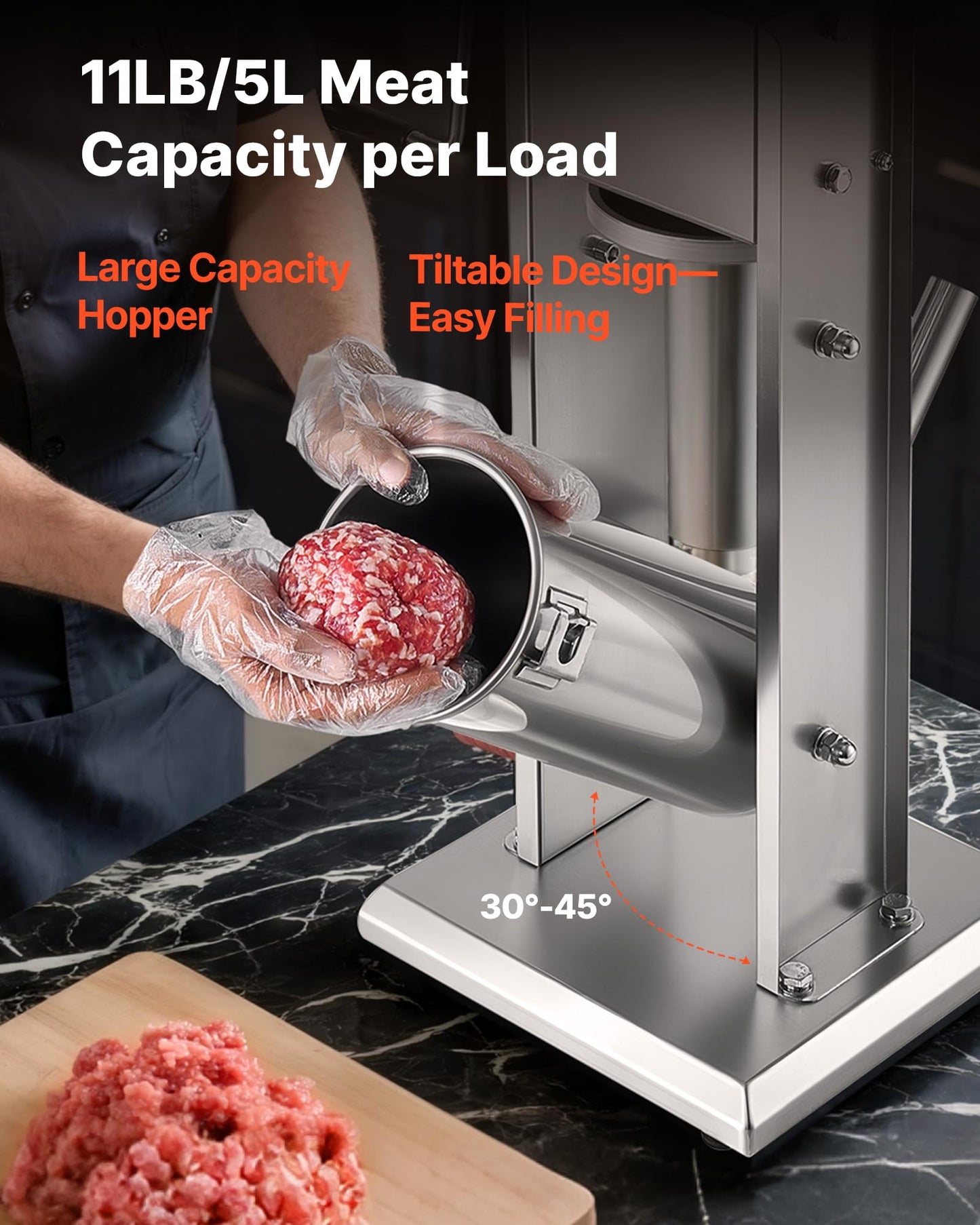 VEVOR Manual Sausage Stuffer, 11 LBS / 5 L Vertical Meat Stuffer, Dual-Speed Sausage Casing Meat Filling Machine, Stainless Steel Heavy Duty Filler with 5 Stuffing Tubes, for Commercial & Home Use