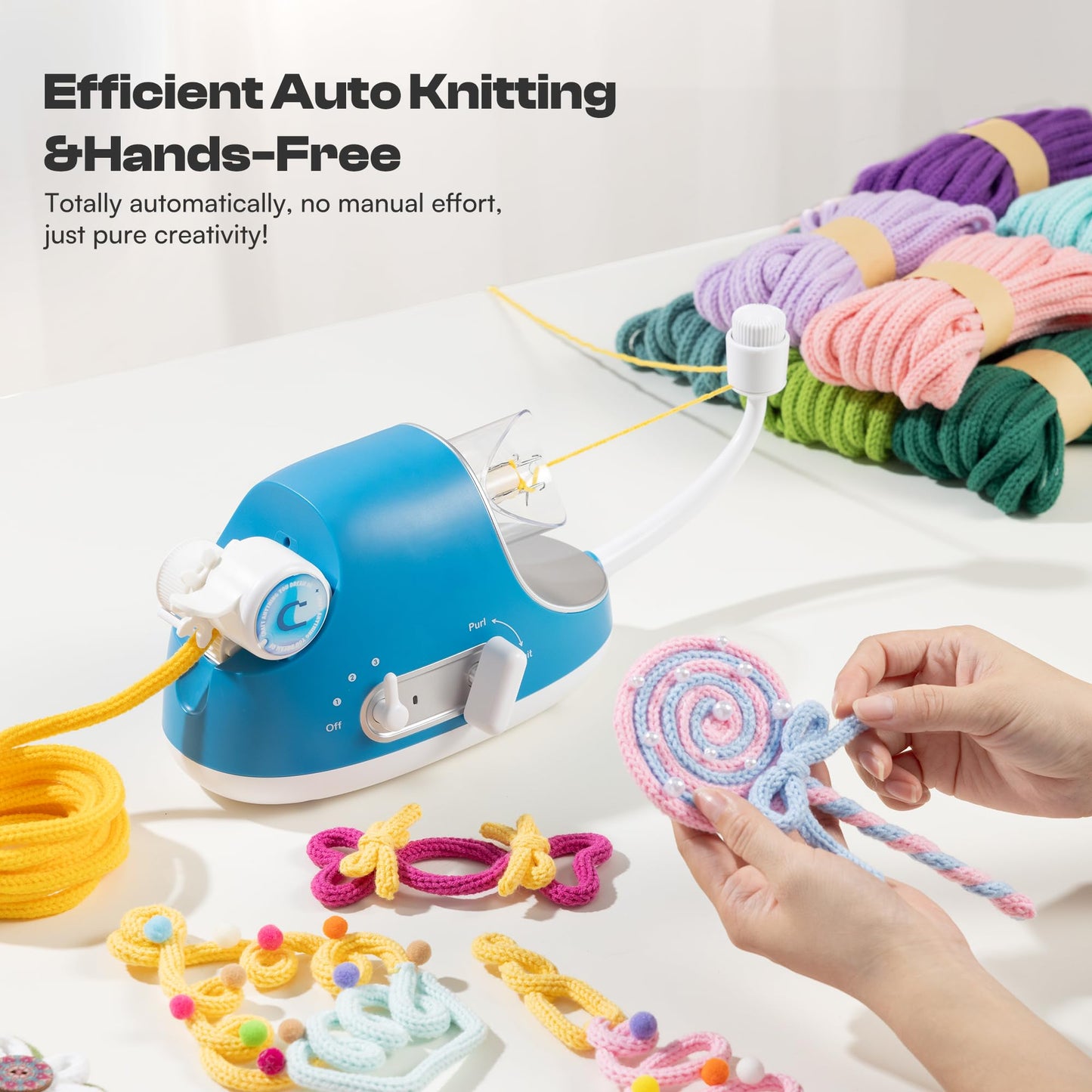Caydo i Cord Knitting Machine i1 & Automatic i Cord Knitter Pro, Electric i-Cord Maker Tool Hands-Free Highly Efficient Yarn Knit Helper, Crochet iCord Maker Tool for Fast DIY Craft Project