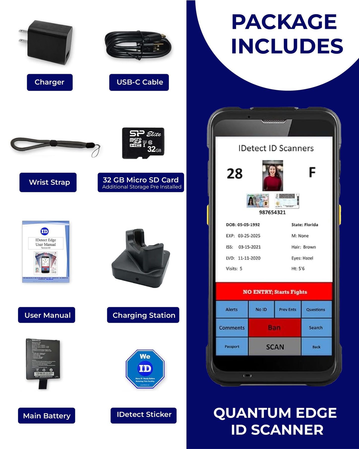 ID Scanner - Quantum Edge V3 Drivers License and Passport Reader - Age Verification and Customer Management - Includes Handheld Scanner, Outer Carry Case, & Accessories