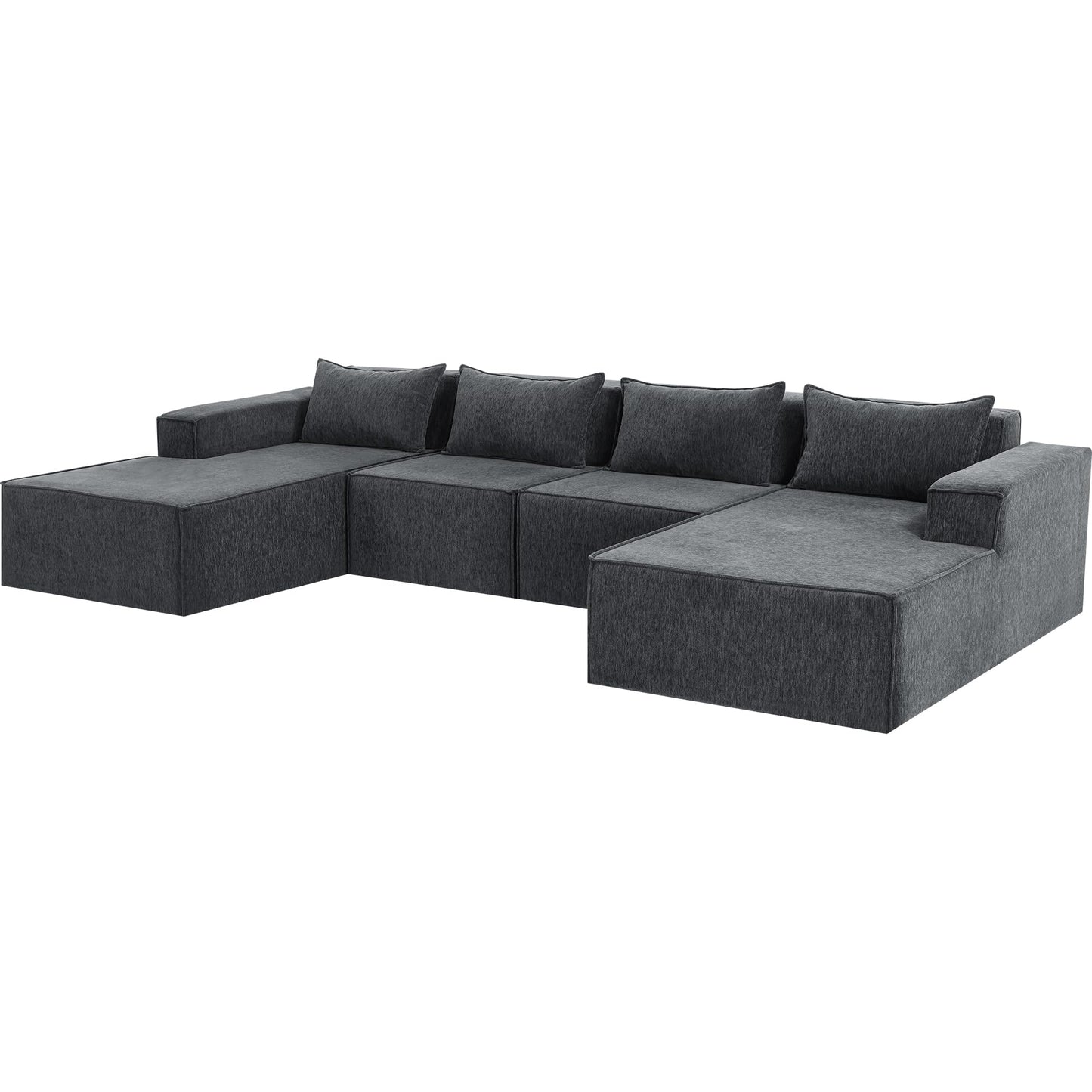 VIKAYAMICS 140" Modular Sectional Sofa, U-Shaped Cloud Couch with Extra Long Chaise Lounge, Oversized Chenille Boneless Sofa Set for Living Room, Comfy Floor Seating, No Assembly Required