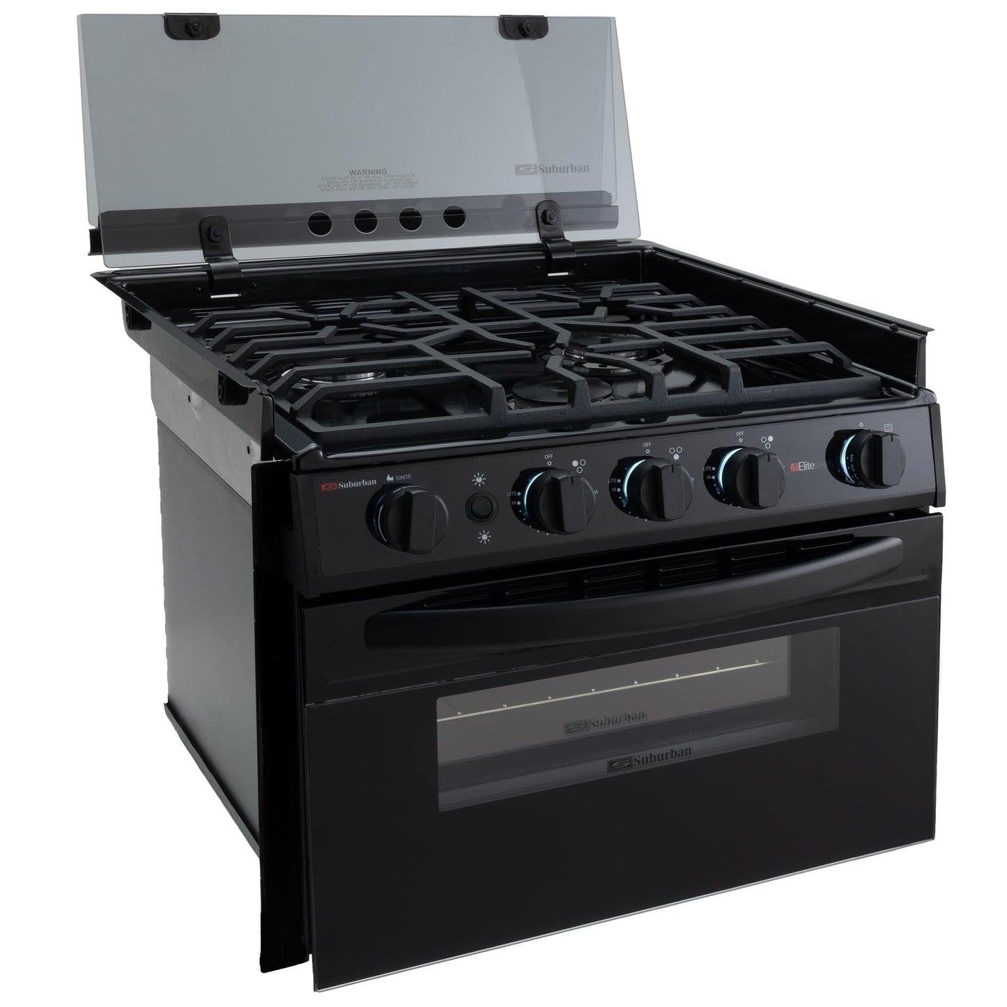 RecPro RV Suburban 3 Burner Propane Range with Oven & Air Fryer | 9000 BTU Front Burners | Piezo Ignition | Glass Cover | 12V DC/ 120V AC
