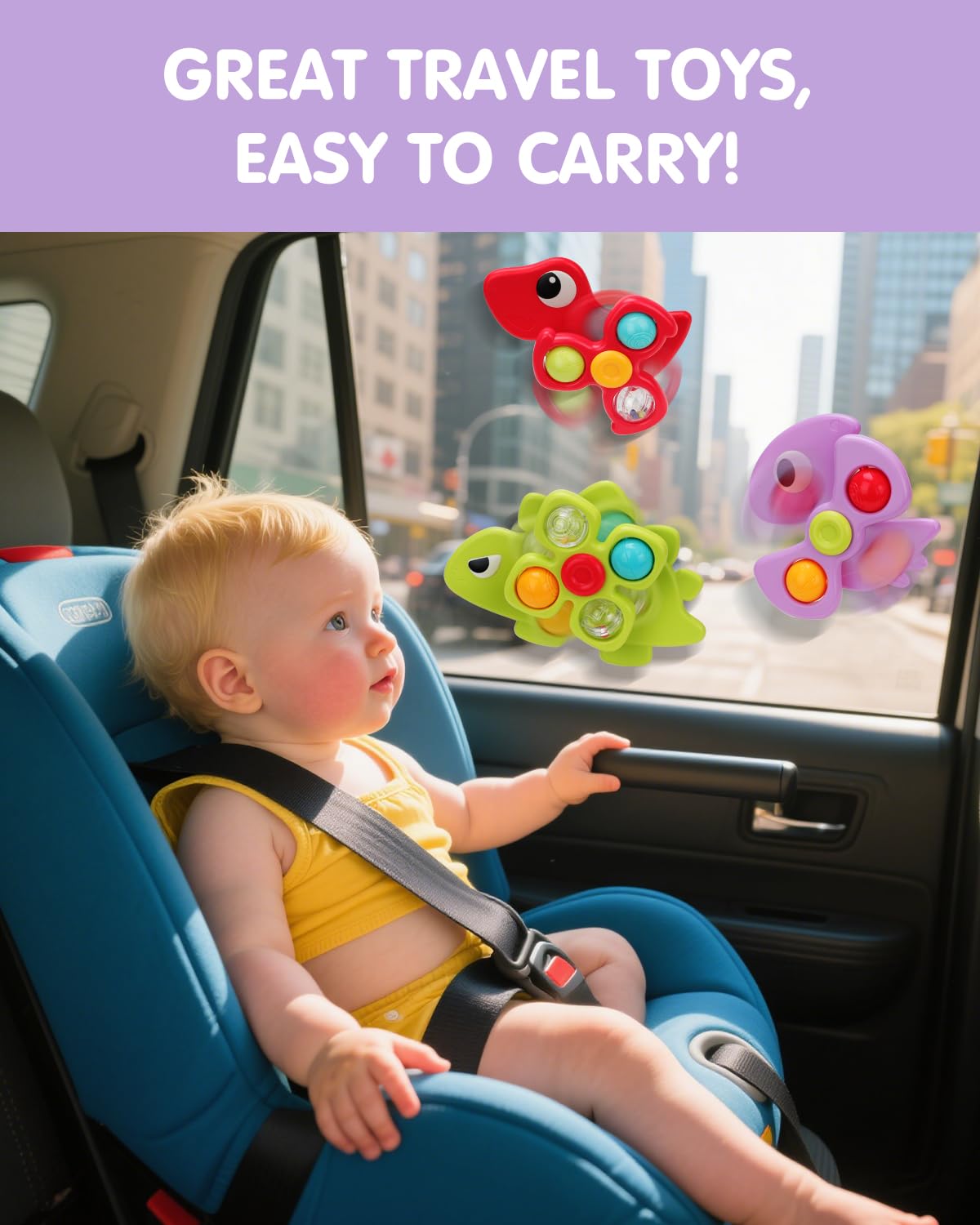 Givzan 3PCS Dinosaur Suction Cup Toys for 1 Year Old Boys Girls | Sensory Baby Bath Toys for Toddlers 1-3 | Infant Travel & Window Toys | Birthday
