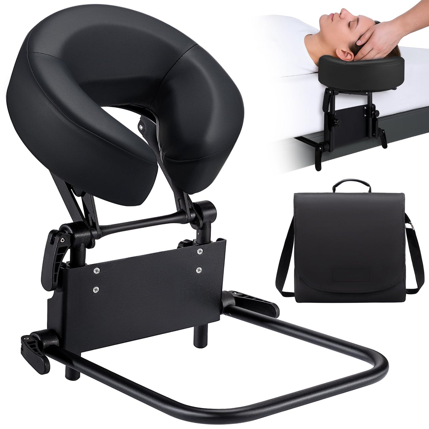 Home Mattress Top Massage Kit, Universal Massage Headrest for Bed, Adjustable Height up to 14.5", Deluxe Face Cradle Face Down Pillow, Home SPA Face Cushion Support Bracket with Portable Storage Bag