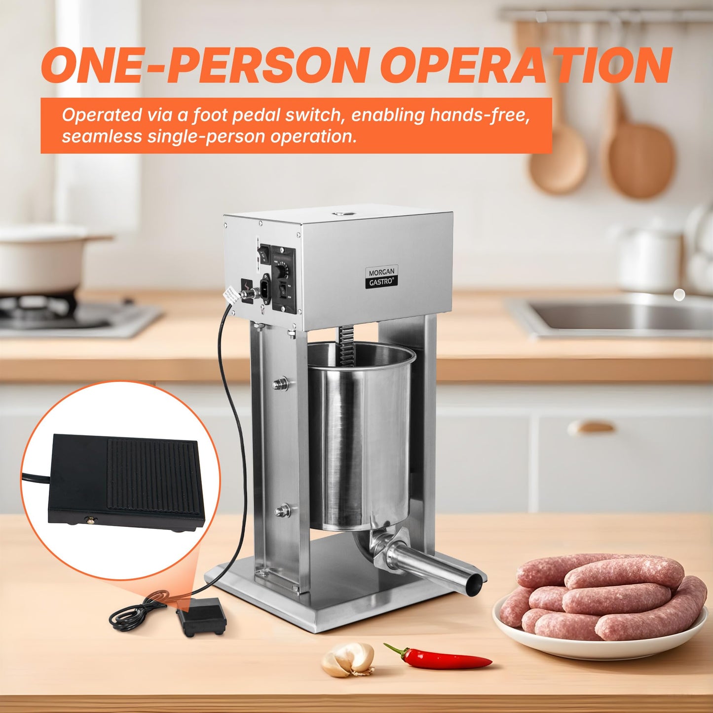 20LBS/10L Electric Sausage Stuffer - Commercial-grade stainless steel with 5 tubes, foot pedal & speed control. Perfect for home/professional use