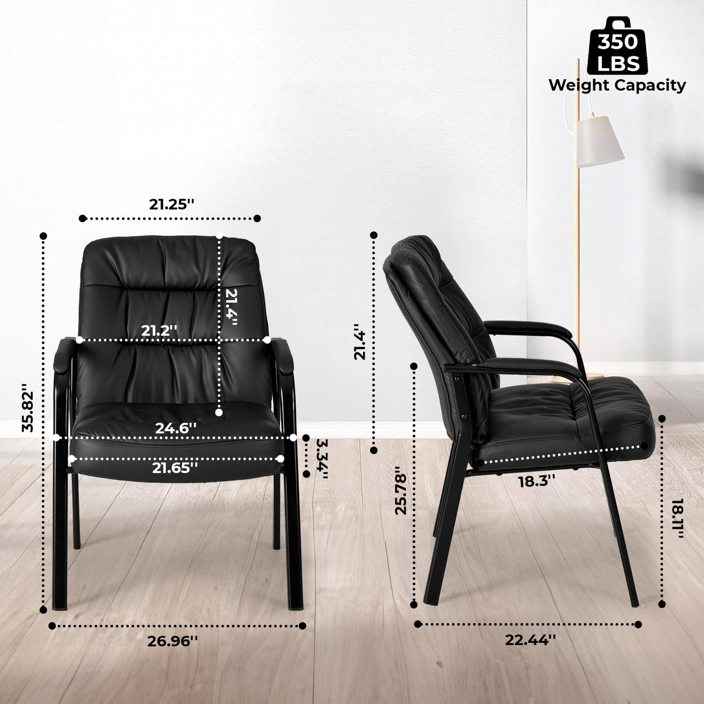 OLIXIS Office Guest Reception Chair, Ergonomic PU Leather Executive Conference Waiting Room Desk Chair with Padded Armrest, Black(1 Pcak)