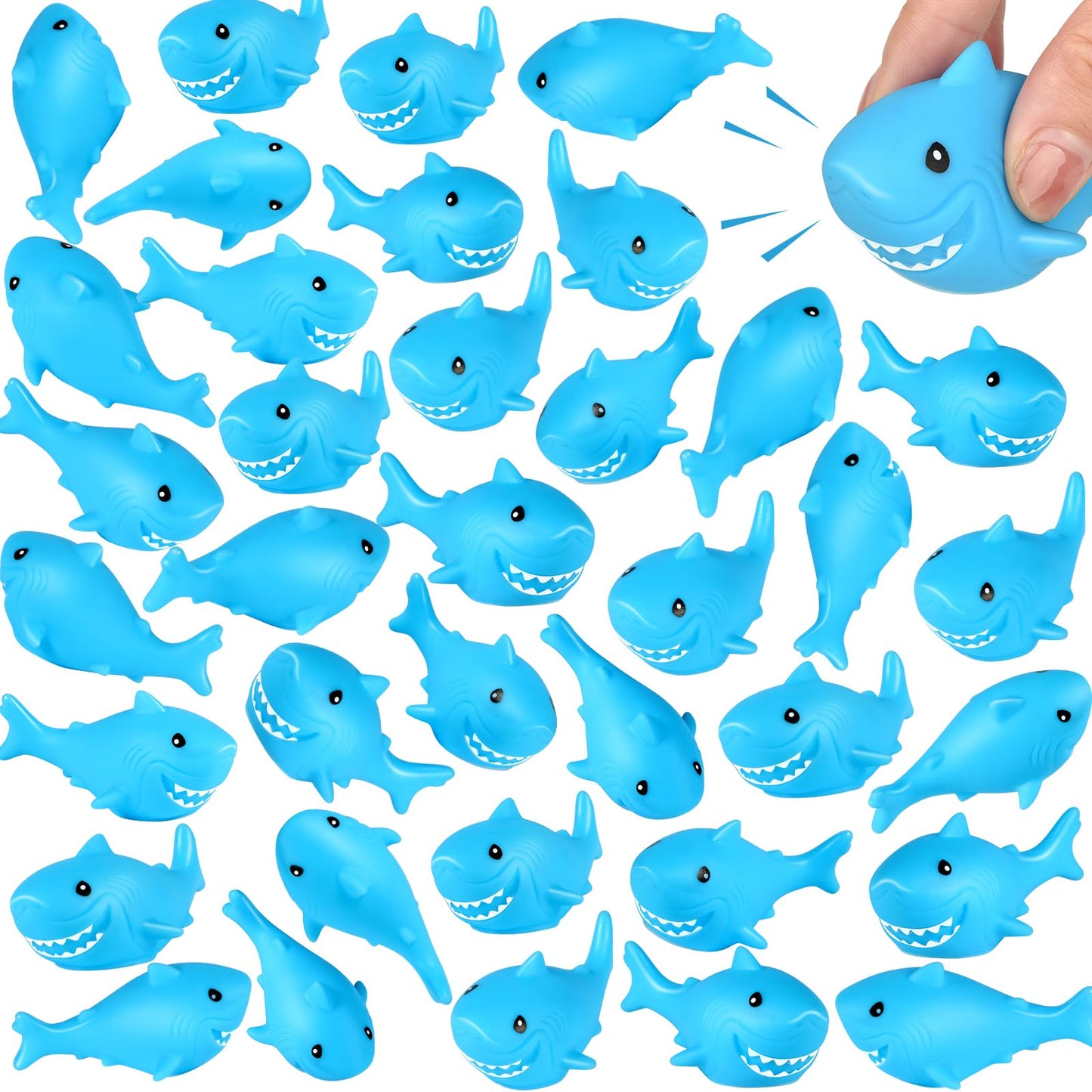 Mototo 60 Pieces Rubber Shark Toys Bulk, Cute Bath Squishy Toys Small Swimming Bathtub Pool Kids Play for Shark Week Themed Box Goodie Bags Treasure Hunt Carnival Cruise Birthday Party Favor, Blue