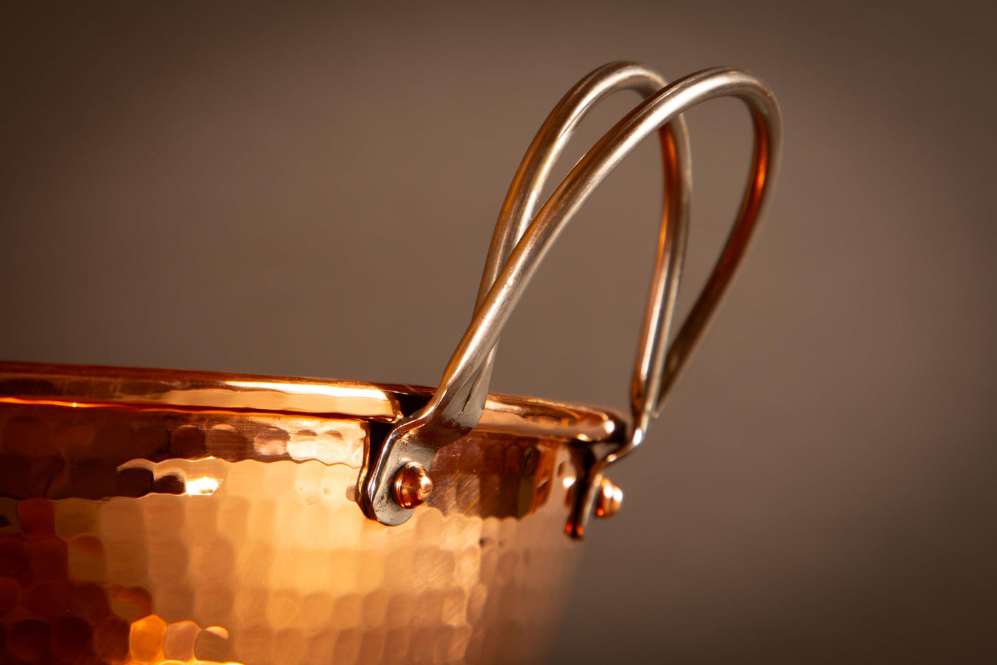 Sertodo Copper Handled Mixing Bowls | 3 Piece Set (8", 10", 12" diameters) | 100% Pure Copper, Heavy Gauge, Hand Hammered | Whip Eggs Whites to Perfection | NOT for Salads