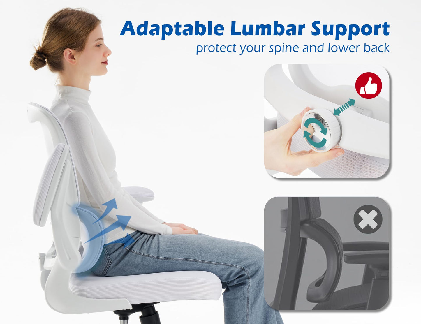 TRALT Ergonomic Office Chair - Desk Chair with Adjustable Lumbar Support Computer Chair - Mesh Comfy Chair with Flip-up Armrests - Gaming Chairs for Adults Home Office (Leather, White)