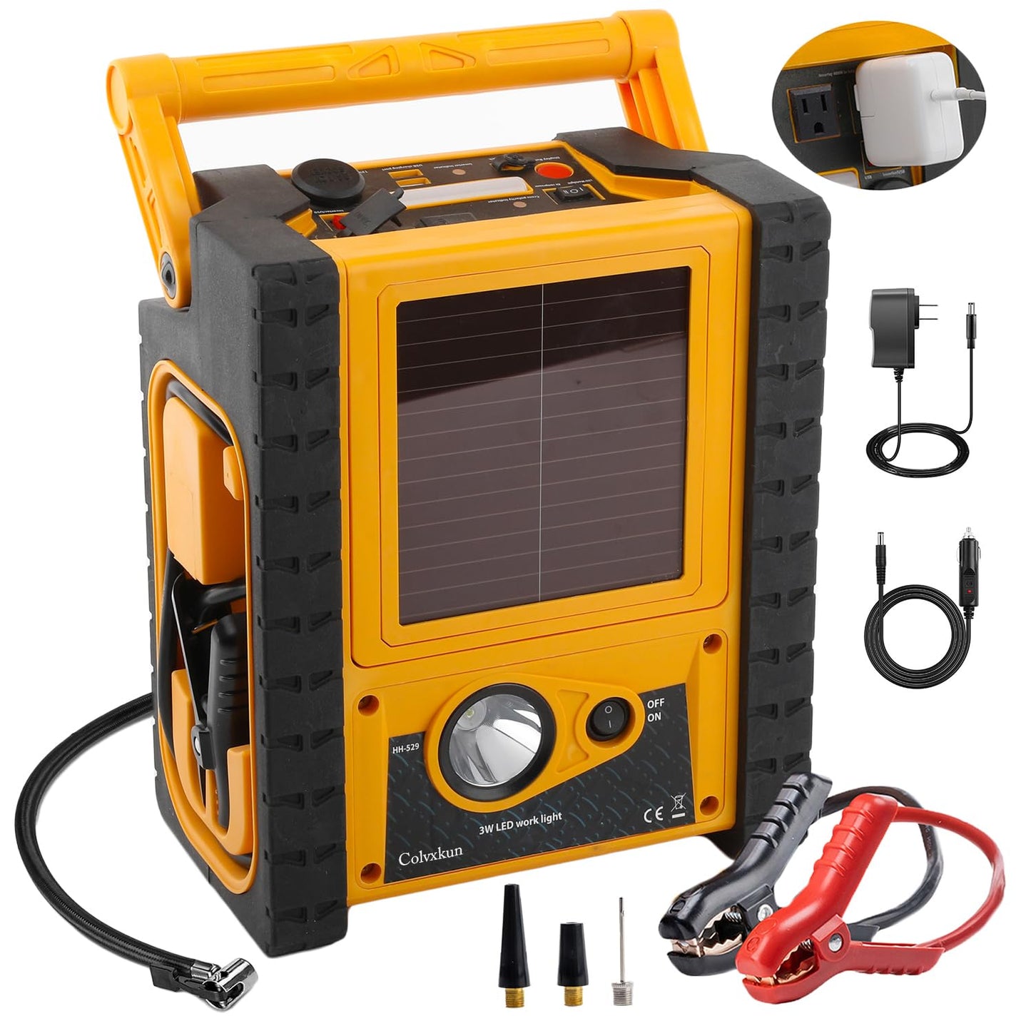 6-in-1 Car Battery Jump Starter with Air Compressor 2000A 260PSI 400W Inverter, Jump Starter Jump Box (All Gas 8.5L Diesel), Solar Portable Power Station,AC/DC/USB Ports and LED Lights