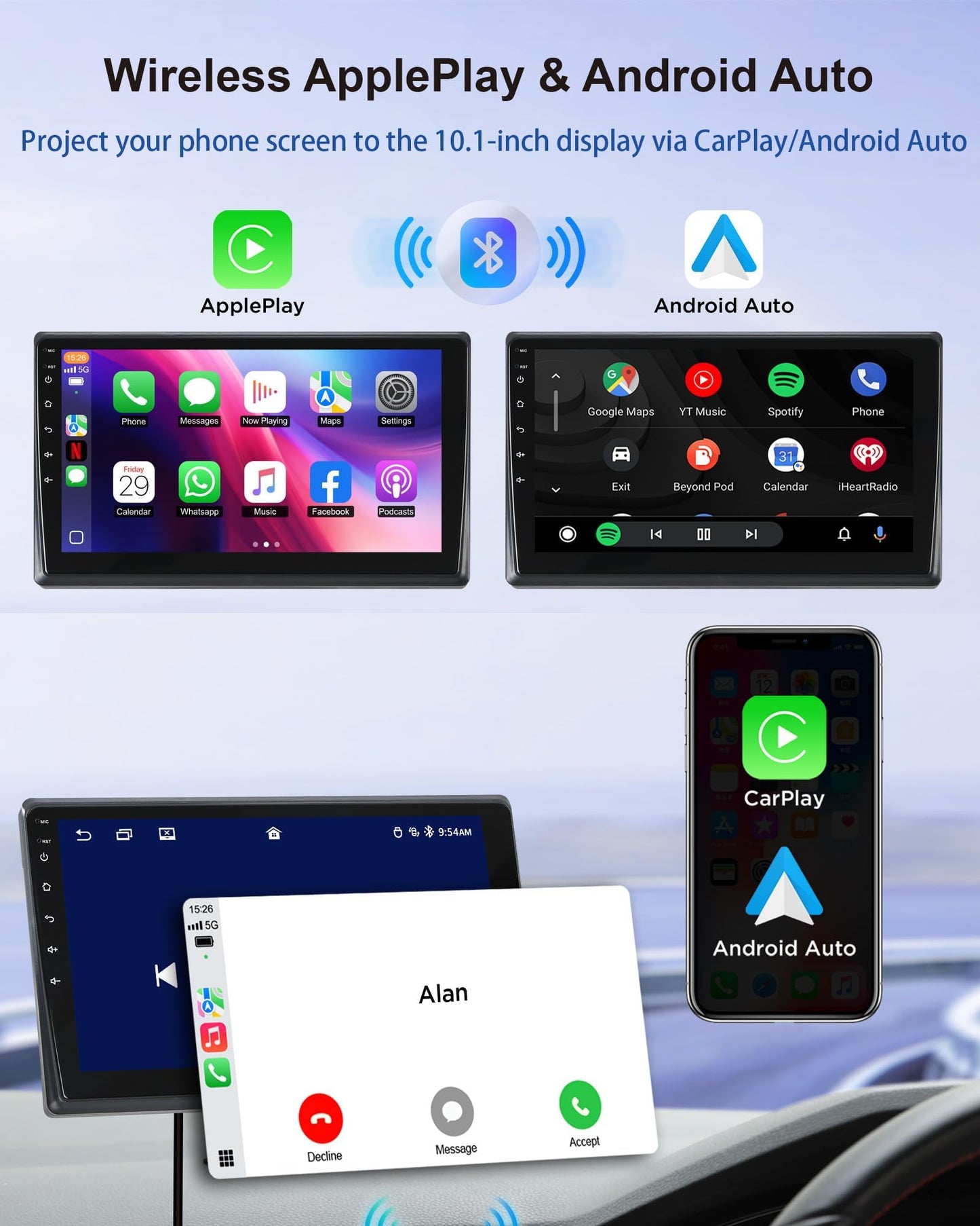 Venluna RV Backup Camera System with Carplay, Wired Security 1080P Cameras with 10.1 inch Android Auto 6 CH Touch Screen, GPS Navigation Loop Recording DVR for RV Semi Truck Trailer Camper