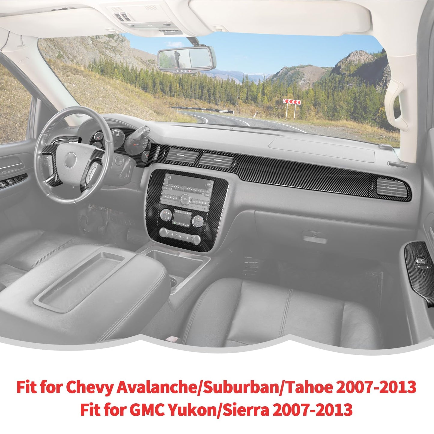 RT-TCZ Carbon Fiber Interior Trim Kit Cover Center Console Decoration Accessories for Chevy Avalanche/Suburban/Tahoe 2007-2013,for GMC Yukon/Sierra 2007-2013,12PCS