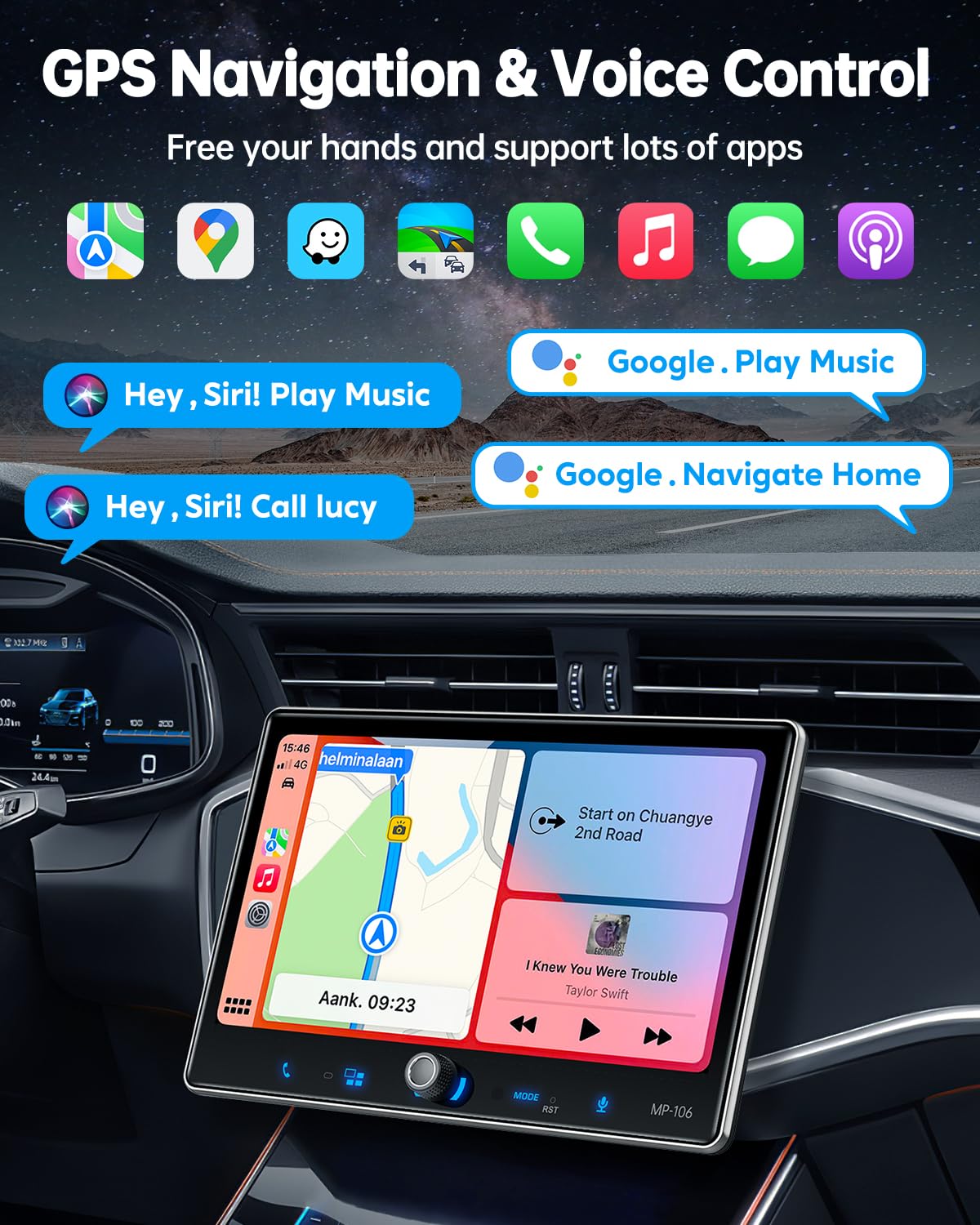PLZ Single Din Car Stereo Wireless Apple Carplay Android Auto Radio, 10.1" Car Play Touch Screen, Bluetooth 5.3 Car Audio Receiver, 4.2 Channel 240W, Subwoofers, Backup Camera, Navigation, FM/AM, SWC