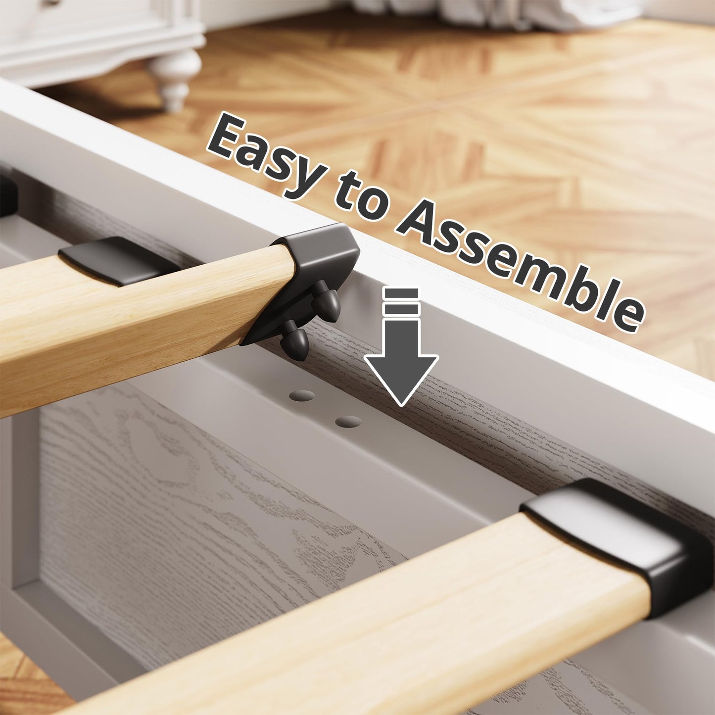LIKIMIO Platform Queen Size Bed Frame, Farmhouse Bed Frames with Lift Up Storage, Wooden Slats, Sturdy and No Noise, Easy Assembly, White