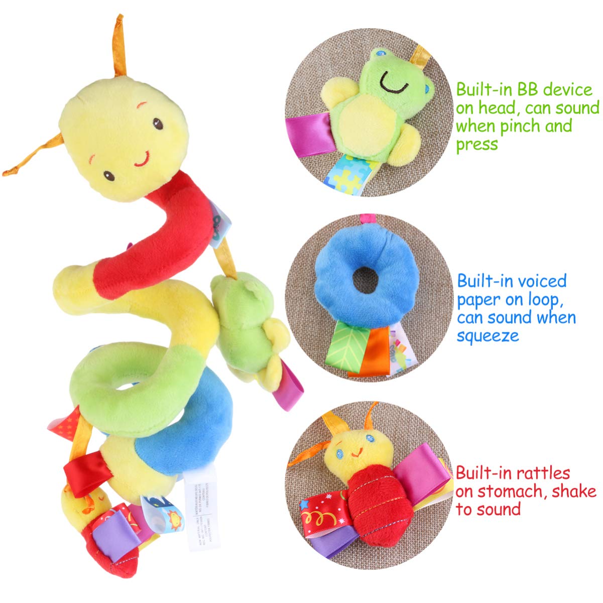 Uonlytech Baby Crib Hanging Rattles Toys, Carseat Toys Hanging Rattles Spiral Stroller Crib Cot Toy Spiral Toy Pram Hanging for Babies Boys and Girls