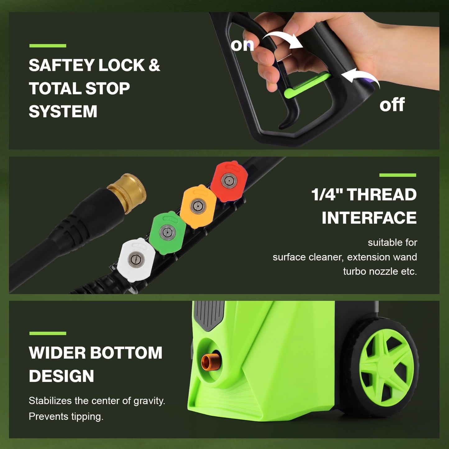 commowner 5000PSI Electric Pressure Washer, 2026 New Power Washer with 33FT Flexible Extension Pressure Washer Hose Reel, 4 Nozzles, Professional Powerwashers for Home/Car(Green)