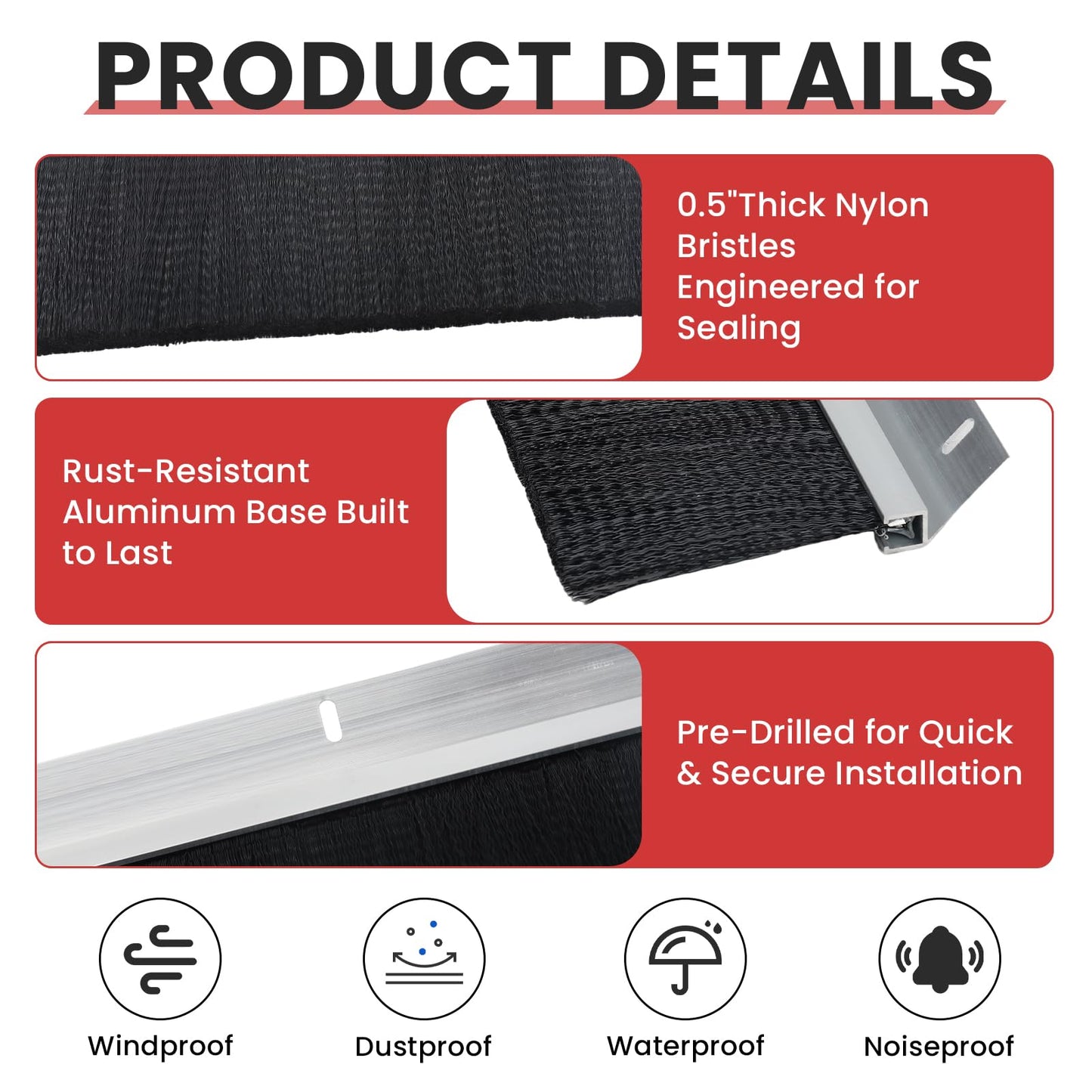 3" Roll up Garage Door Brush Seal,10 x 10ft Nylon Brush Seal Kit with Aluminum Track for Warehouse/Commercial/Sliding Barn/Hangar Doors (Top Straightx2 + Side 45-Degree Holder Side Sealx4)