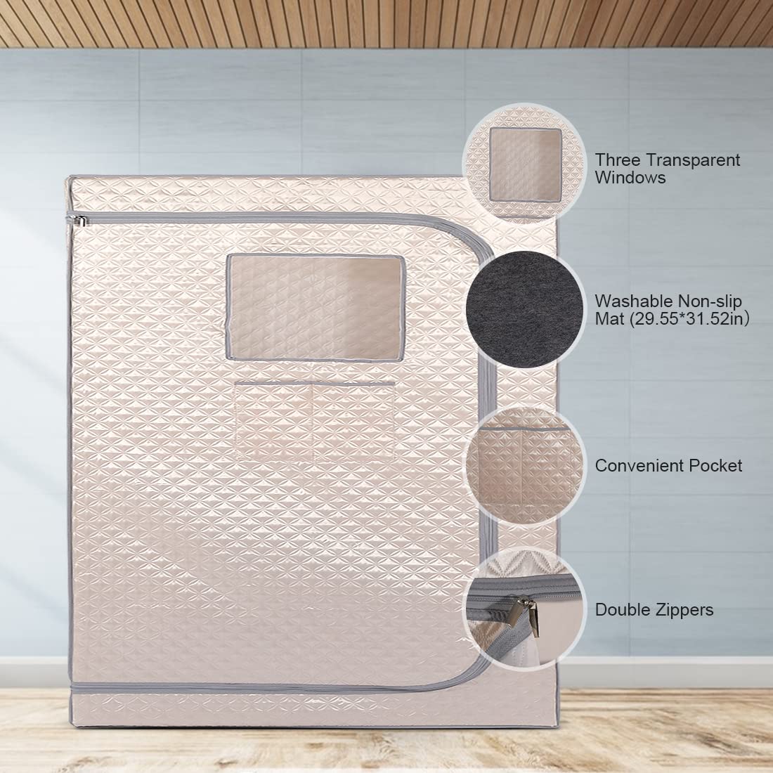Smartmak Full Size Steam Sauna Tent, Portable Whole Body Home Spa Room, 1 or Two Person Large Space, Steamer NOT Included (47.28" x 35.46" x 63" Champagne)