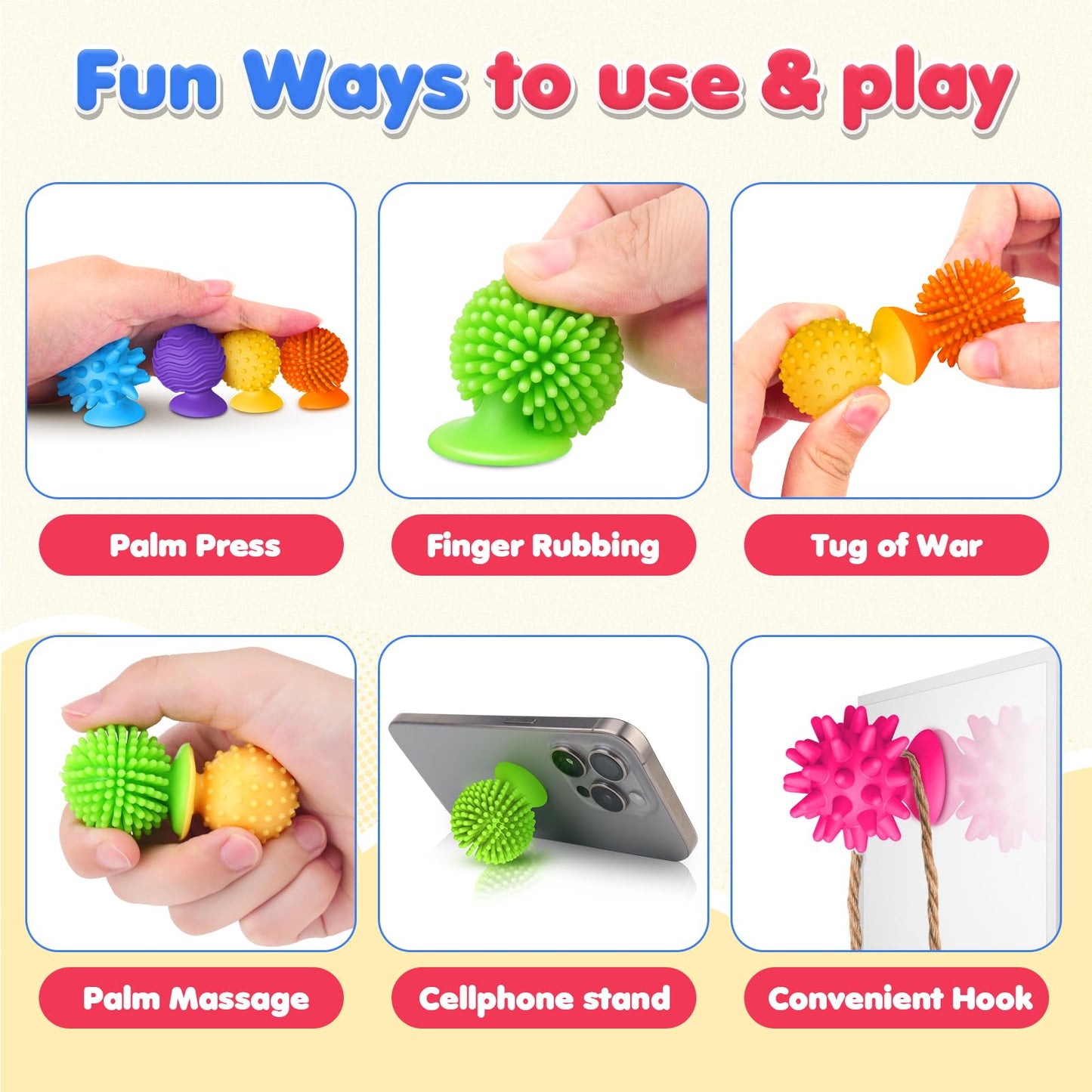 Sensory Fidget Toys Kids Adults: 16 Pack Textured Suction Toy - Sensory Toys for Autism Kids Calming - Quiet Fidgets for Classroom Prize - Travel Essentials Road Trip Activities for Girls Boys Gifts