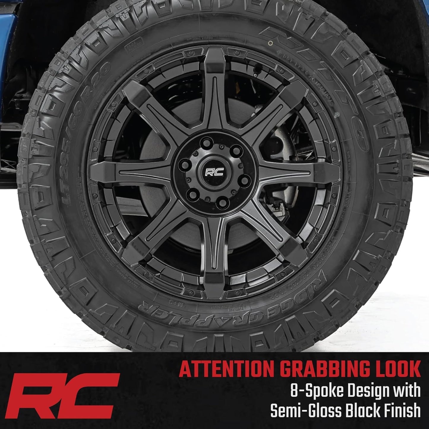 Rough Country 81 Series 20x9 Wheel - 8x180mm Bolt Pattern, +0mm Offset, One-Piece Aluminum, Semi-Gloss Black Off-Road RIm for Trucks, Jeeps, SUV