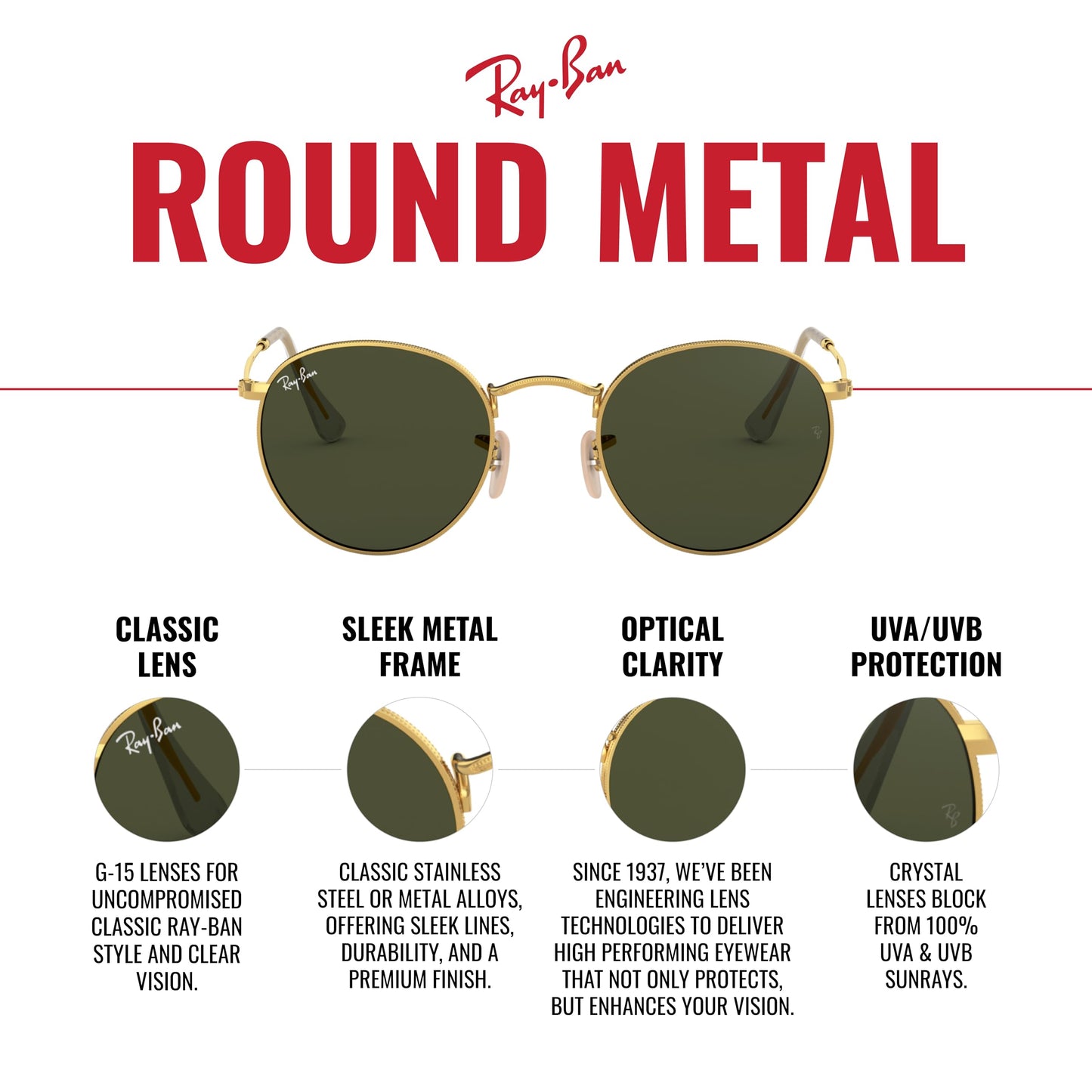 Ray-Ban Unisex RB3447 Round Metal Round Sunglasses, Gold/Black Polarized, 53 mm