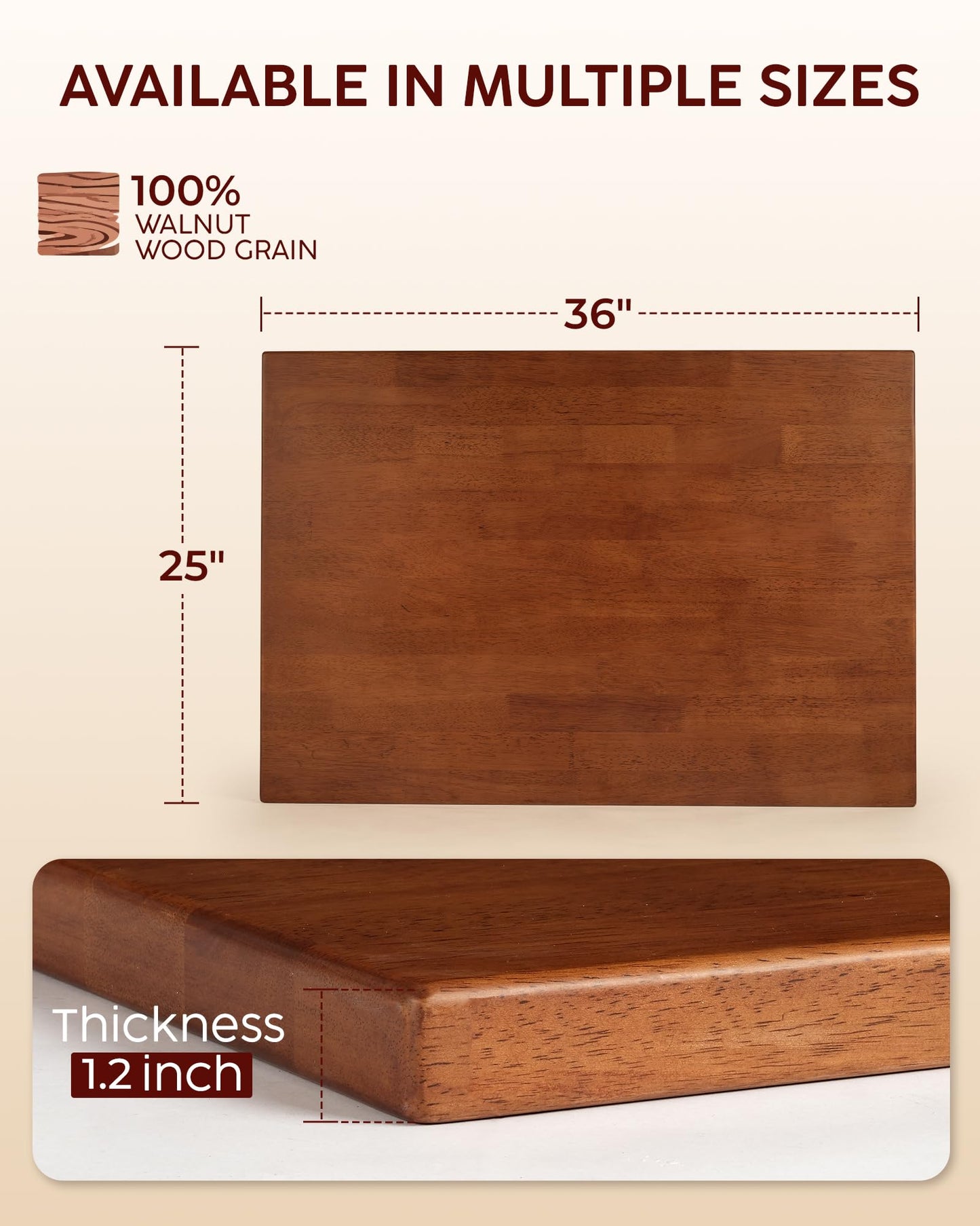 Butcher Block Countertop Kit, 48" Unfinished & 36 Walnut Stained Hevea Wood Table Top DIY Cut for Kitchen Island, Cutting Board, Washer Dryer Countertop, Living and Dining Room Table