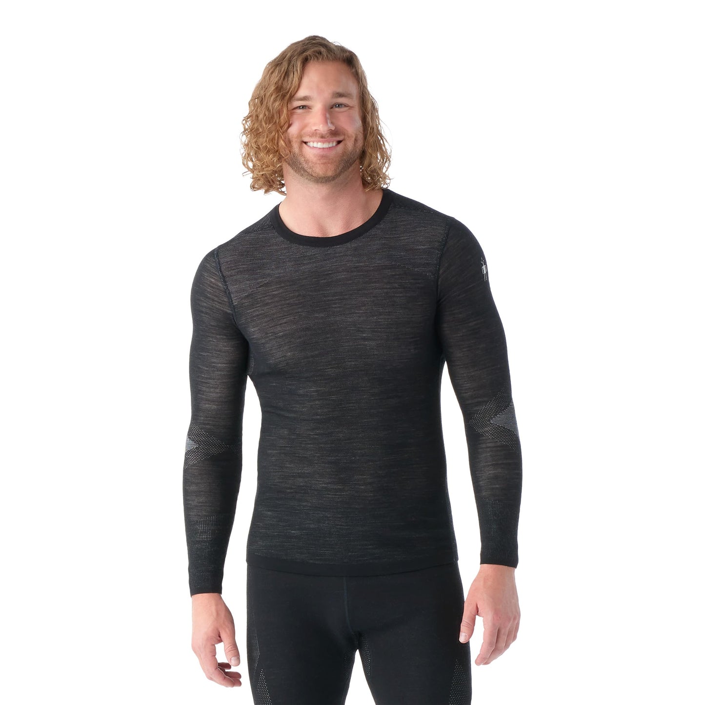 SmartWool Men's Intraknit Thermal Merino Base Layer Crew, Lightweight, Breathable Merino Wool Long Sleeve Active Shirt - Black-White - Medium