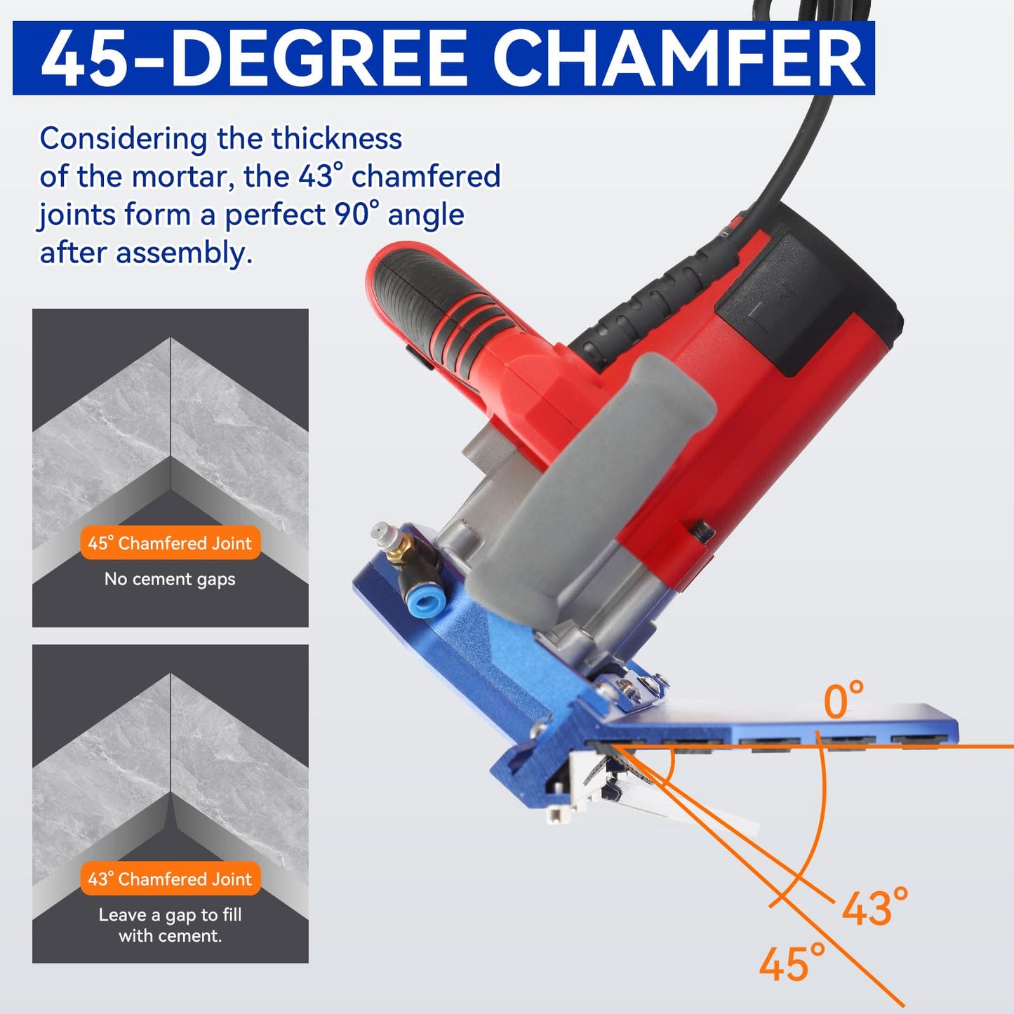 Electric 45 Degree Tile Chamfering Tool Professional Tile Bevel Cutter with 1400W High Strength Tile Chamfering Machine with 110V 4m Hose.Spraying System for Large Format Tile Ceramic Porcelain