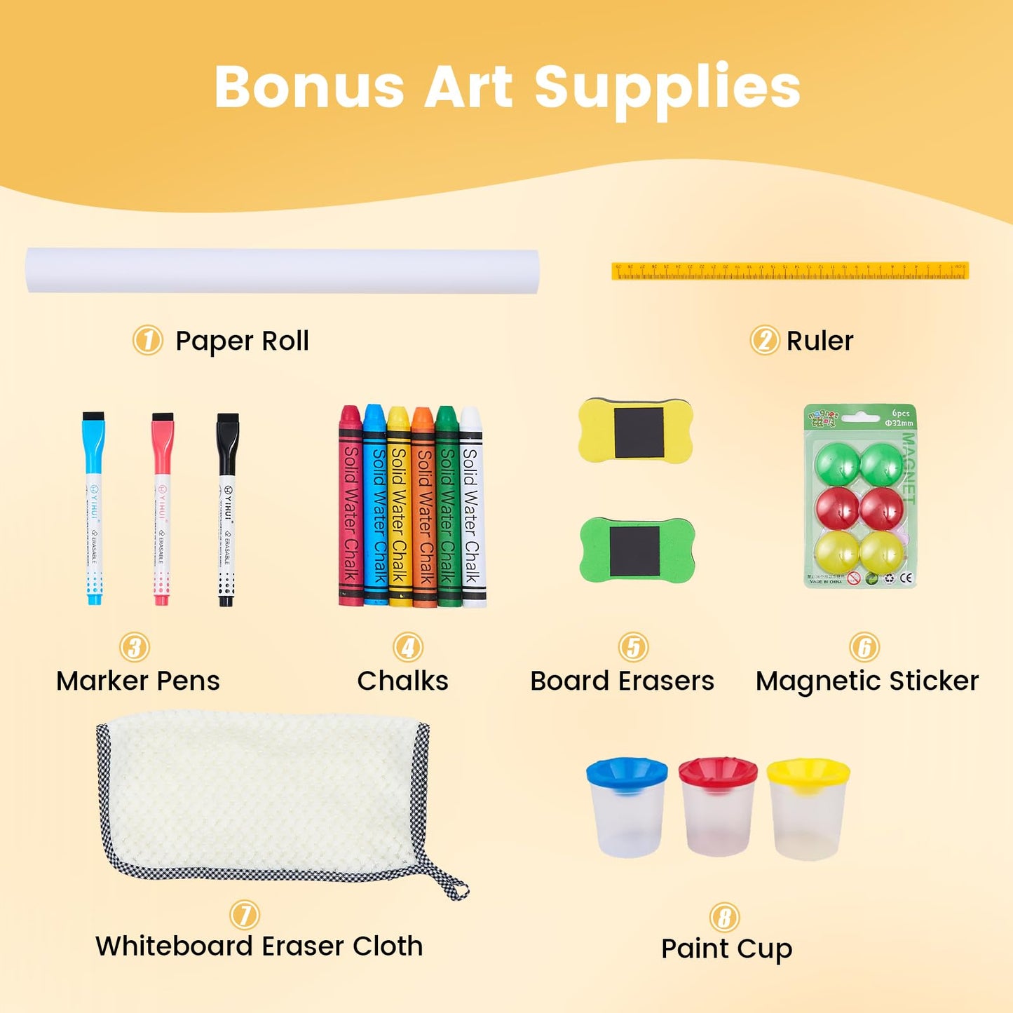DUMOS Kids Easel Set with Paper Roll, Adjustable Height Wooden Double-Sided Magnetic Chalkboard & Whiteboard Art Station for Ages 3+, Dry Erase Board, Gift Idea with Accessories for Girls and Boys