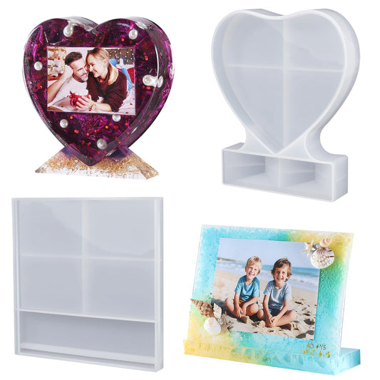 LET'S RESIN Epoxy Molds Silicone, Large Size Picture Frames Silicone Molds Rectangle & Heart Shape Epoxy Resin Molds for DIY Home Table Décor