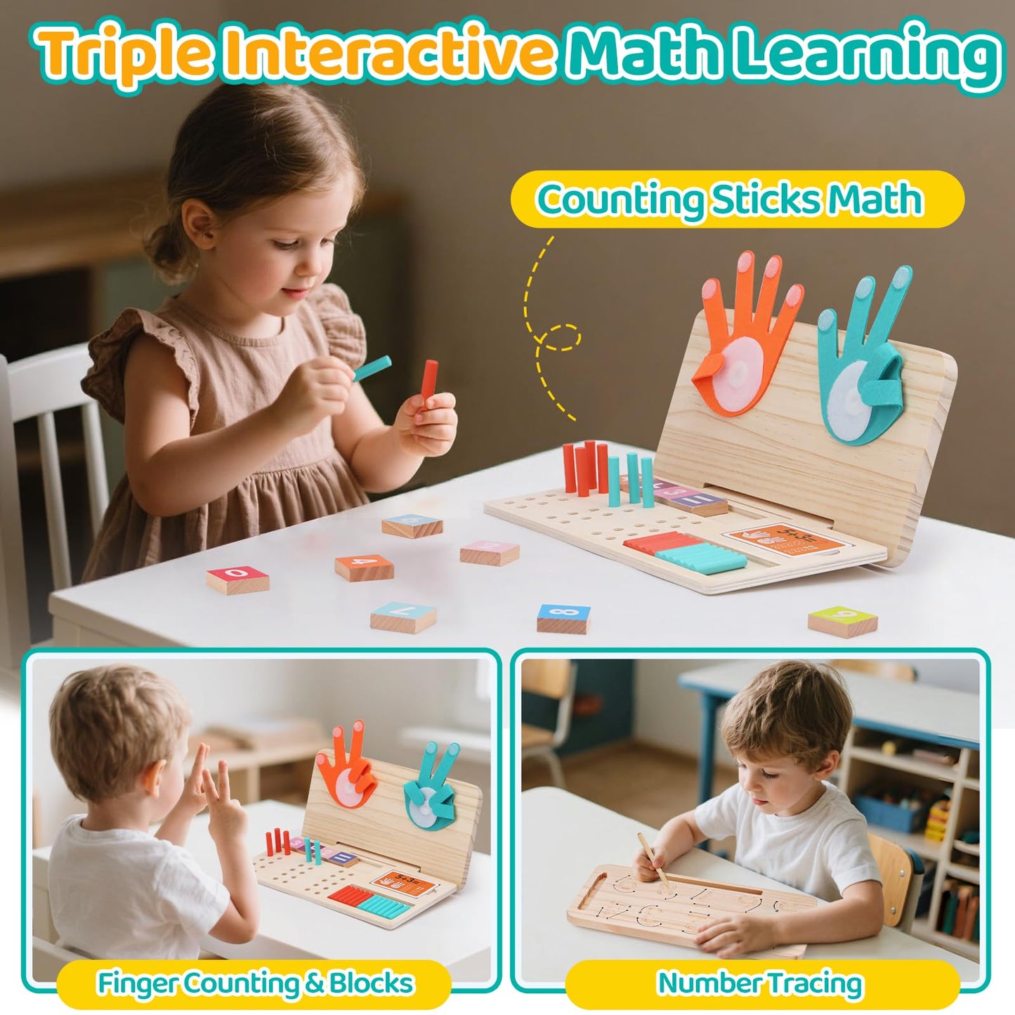 Montessori Math Learning Toy – Number Blocks, Counting Sticks, Tracing Board & Finger Counting, Educational Preschool STEM Sensory Toys for Toddlers, Birthday Gift for 2 3 4 5 Year Old Boys Girls Kids