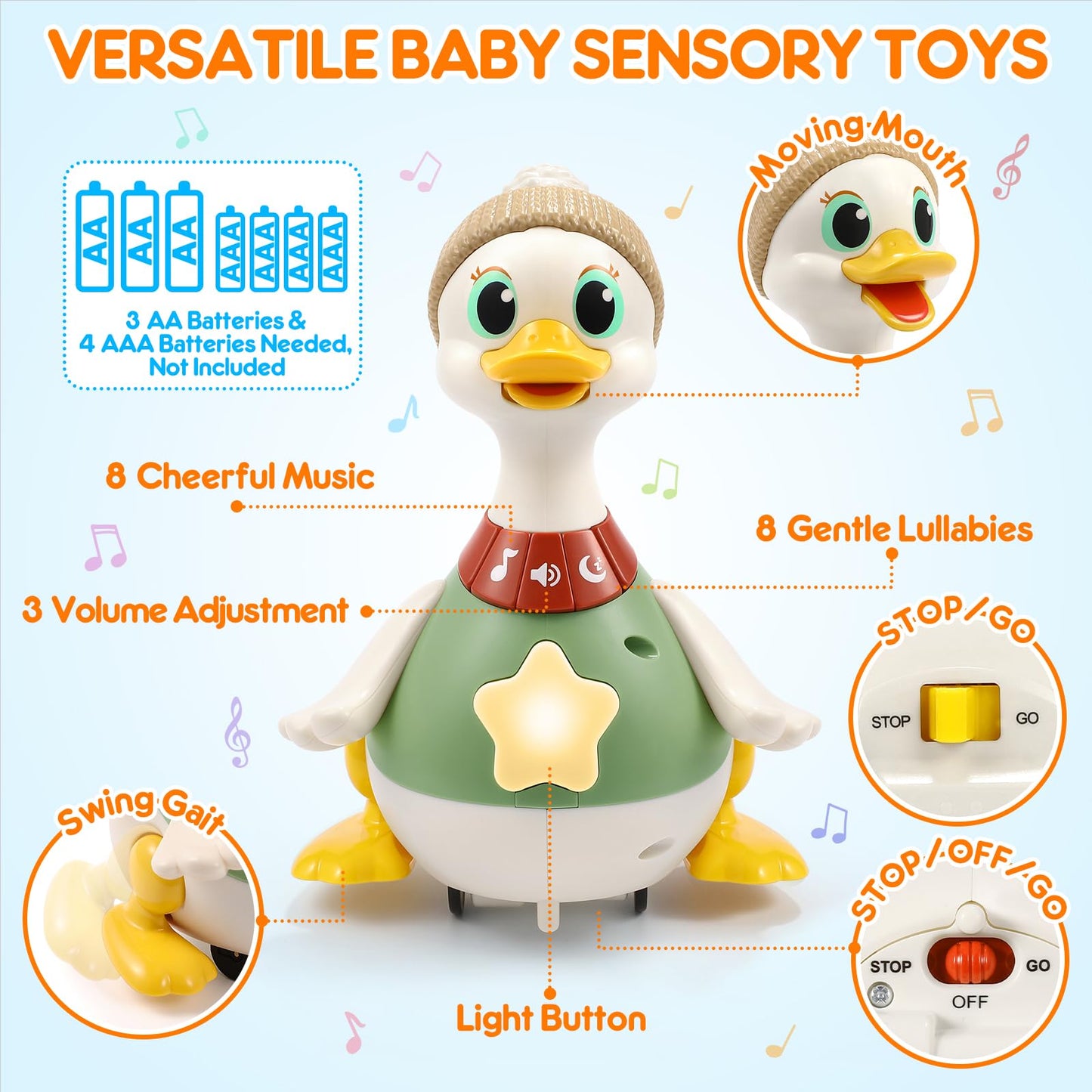 LUDILO Infant Baby Toys 6-12 Months: Musical Crawling Duck Toy Must Have 6 7 8 9 10 12 18 Month Old Baby Toy 6-12-18 Month Newborn Tummy Time Toys for 1 Year Old Boy Girl Gifts Stocking Stuffers