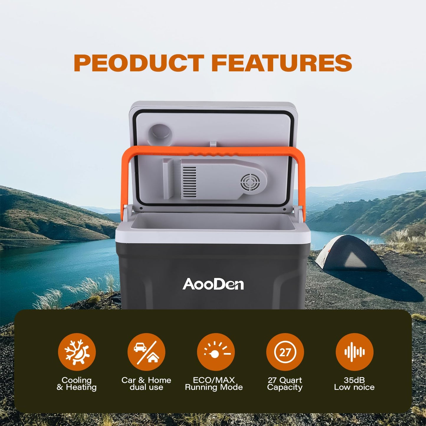AooDen Upgrade 27 Quart (25Liter) Electric Car Cooler and Warmer with New Removable lid Design, Thermoelectric Iceless Cooler for Travel, Camping, Vehicles, Truck, Home - 12V DC and 120V
