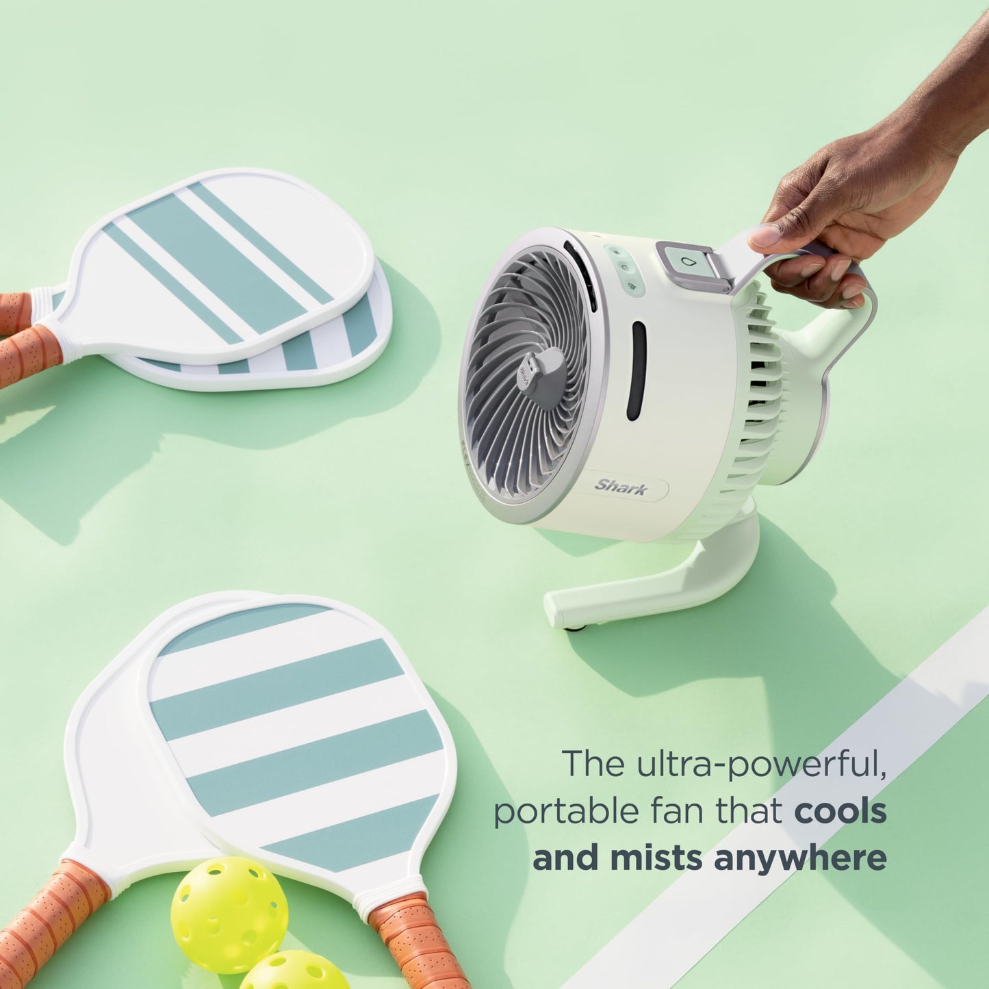 Shark FlexBreeze HydroGo Fan—Ultra-powerful portable fan with indoor + outdoor mist. Corded & cordless, 5 speeds, evaporative misting, Glacier. FA052BL