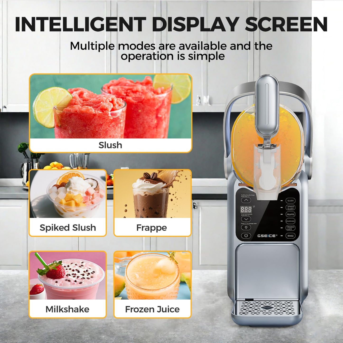 GSEICE Slushie Machine, 101oz Large Capacity Slushy Machine for Home with Portable Handle, Real-time Temp Display, 5 Preset Modes for Slushie, Margaritas, Frappés, Milkshake, and Juice