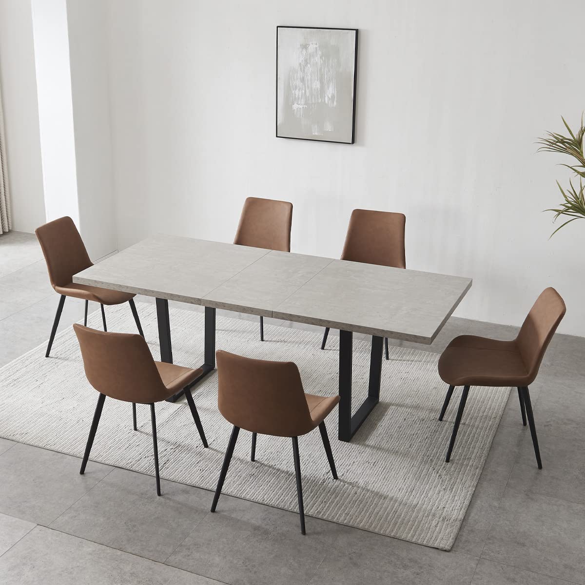 ZckyCine Modern Mid-Century Extendable Dining Table Set for 6-8 People | Expandable 51"-67" Wood Kitchen Table + 6 Upholstered Chairs | Stylish & Space-Saving Dining Room Furniture