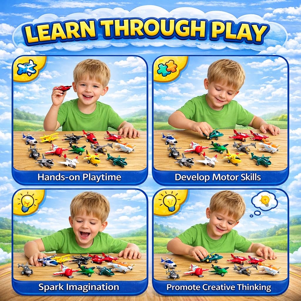 Liberty Imports Pull Back Airplanes Toys Vehicle Playset, Variety Pack of Helicopters, Stealth Bombers, Fighter Jets, Aircraft, Planes for Kids Toddlers Party Favors (12 Pack)