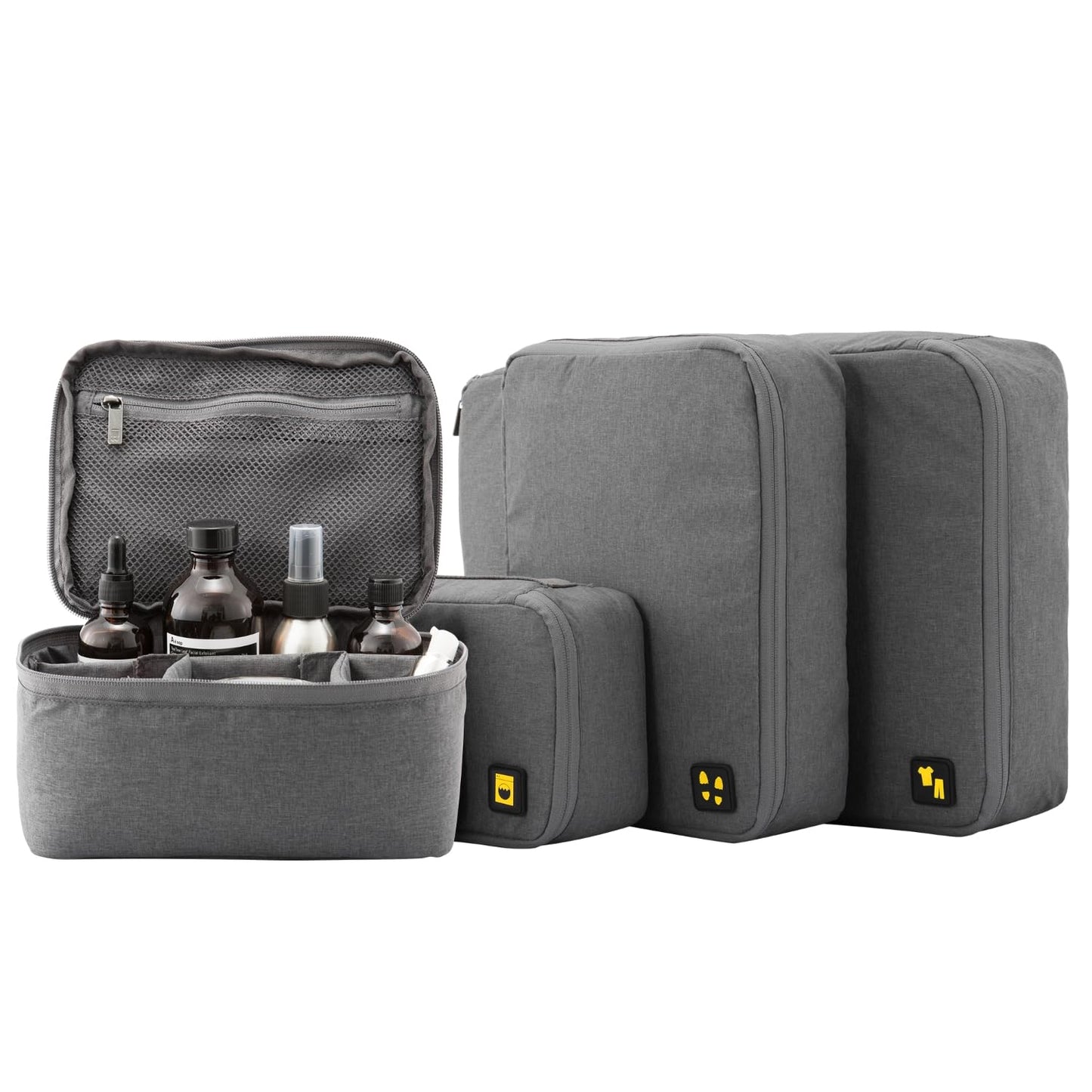 LEVEL8 Luminous Carry on Luggage, 20 Inch Hardside Suitcase Bundle with 4 PC Packing Cubes Organizer Set - Black