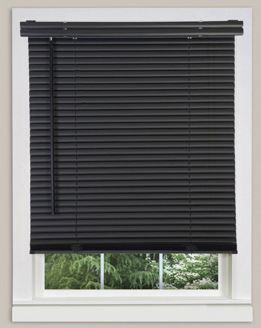 PowerSellerUSA 1" Slats Cordless Window Blinds, 72L x 29W Inches Solid Pattern Light Filtering Vinyl Indoor-Outside Ceiling Mount Mini Blind, Manual Cordless Rollup Window Privacy Blinds, Black