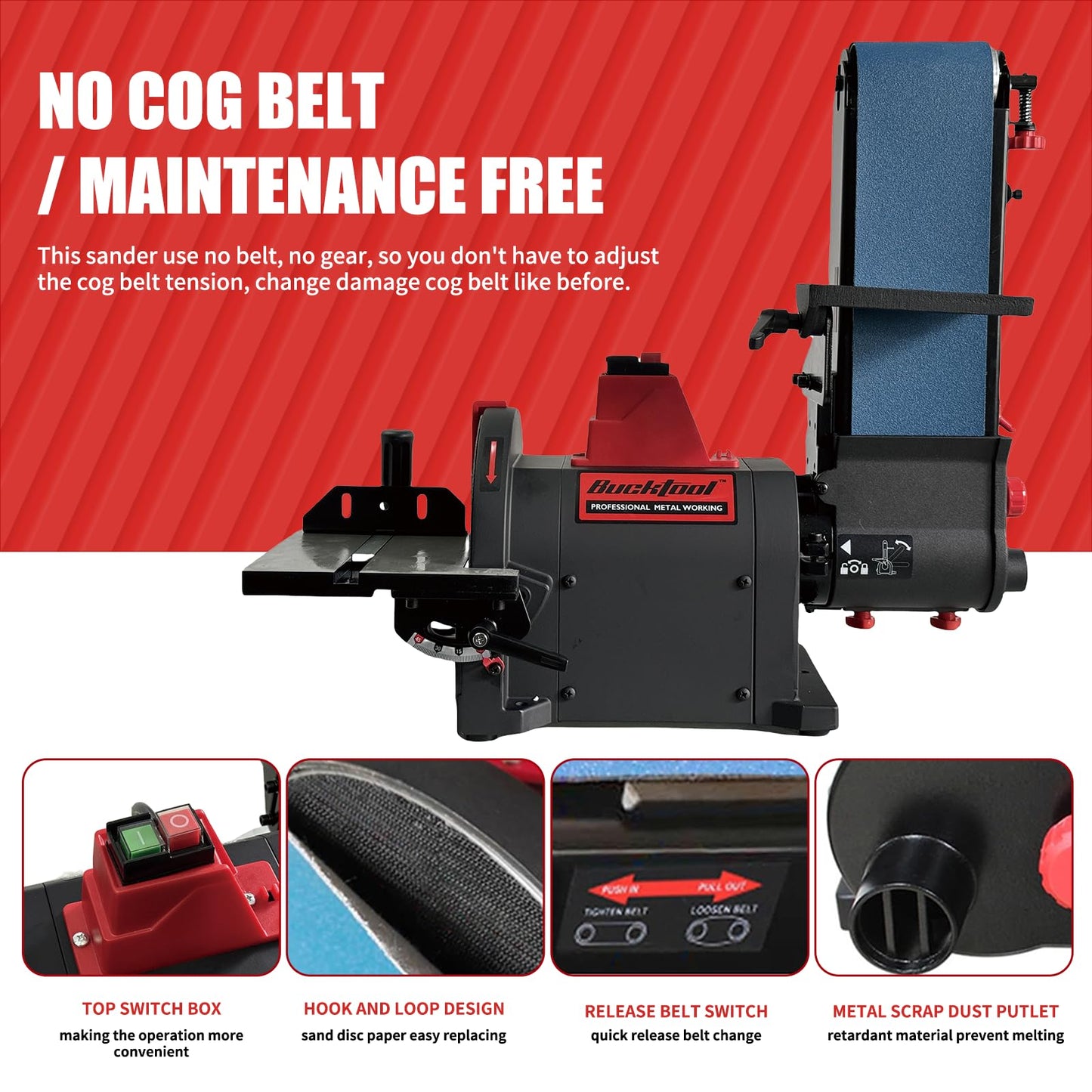 BUCKTOOL Pro 1HP Bench Belt Sander for Metal Working, 4 x 36 in Belt and 8 in Disc Sander with 1HP Direct-drive Motor, Benchtop for Metalworking, BD4801-M