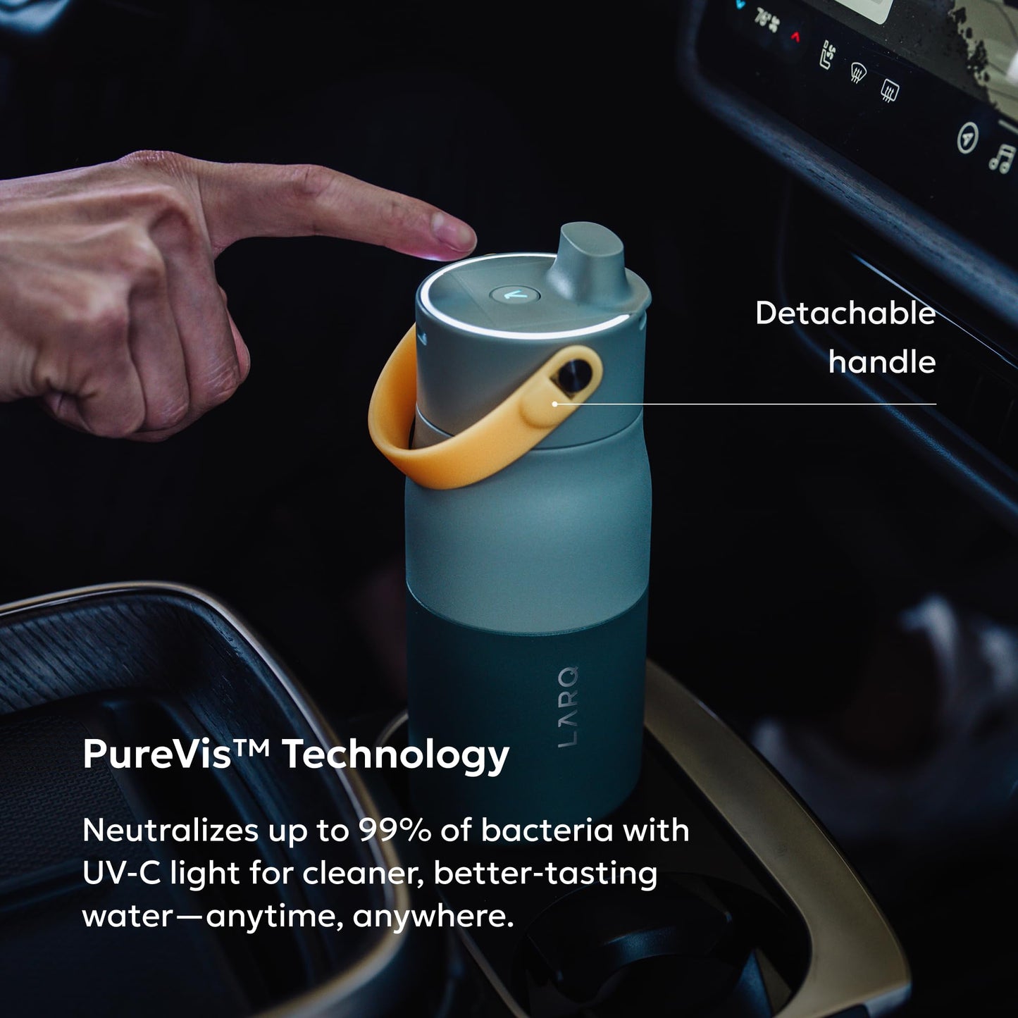 LARQ PureVis 2 Self Cleaning Water Bottle - UV Water Purifier with Filter Straw, Smart App Hydration Tracking, Insulated Stainless Steel - Granite White, 23 Oz