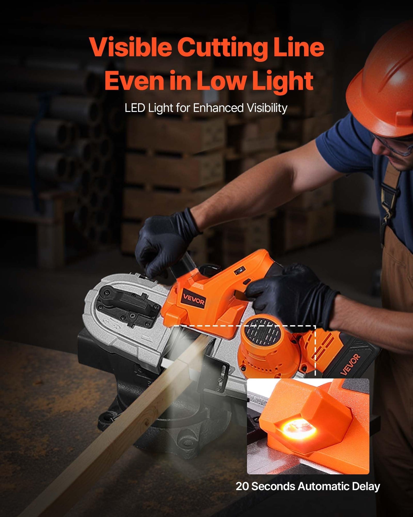 VEVOR 20V Portable Band Saw Kit, 2.56-Inch Deep Cut, 360W Bandsaw with Brushless Motor, Cordless and Compact, for Cutting Metal, Wood, Compatible with Makita Batteries (Kit with 4.0 Ah Battery)