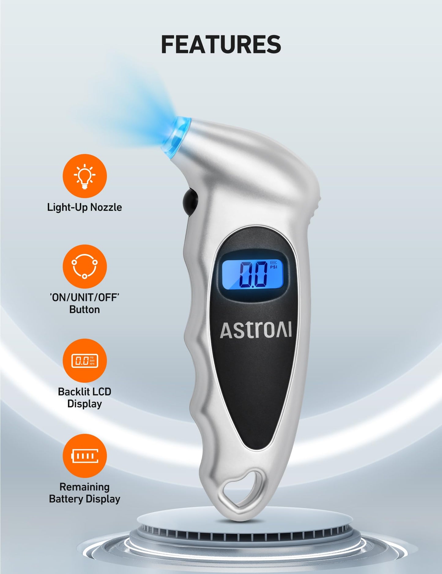 AstroAI Digital Tire Pressure Gauge 0-150PSI（Accurate in 0.1 Increments），4 Units for Car Truck Bicycle with Backlight LCD and Presta Valve Adaptor (1 Pack+4pack)
