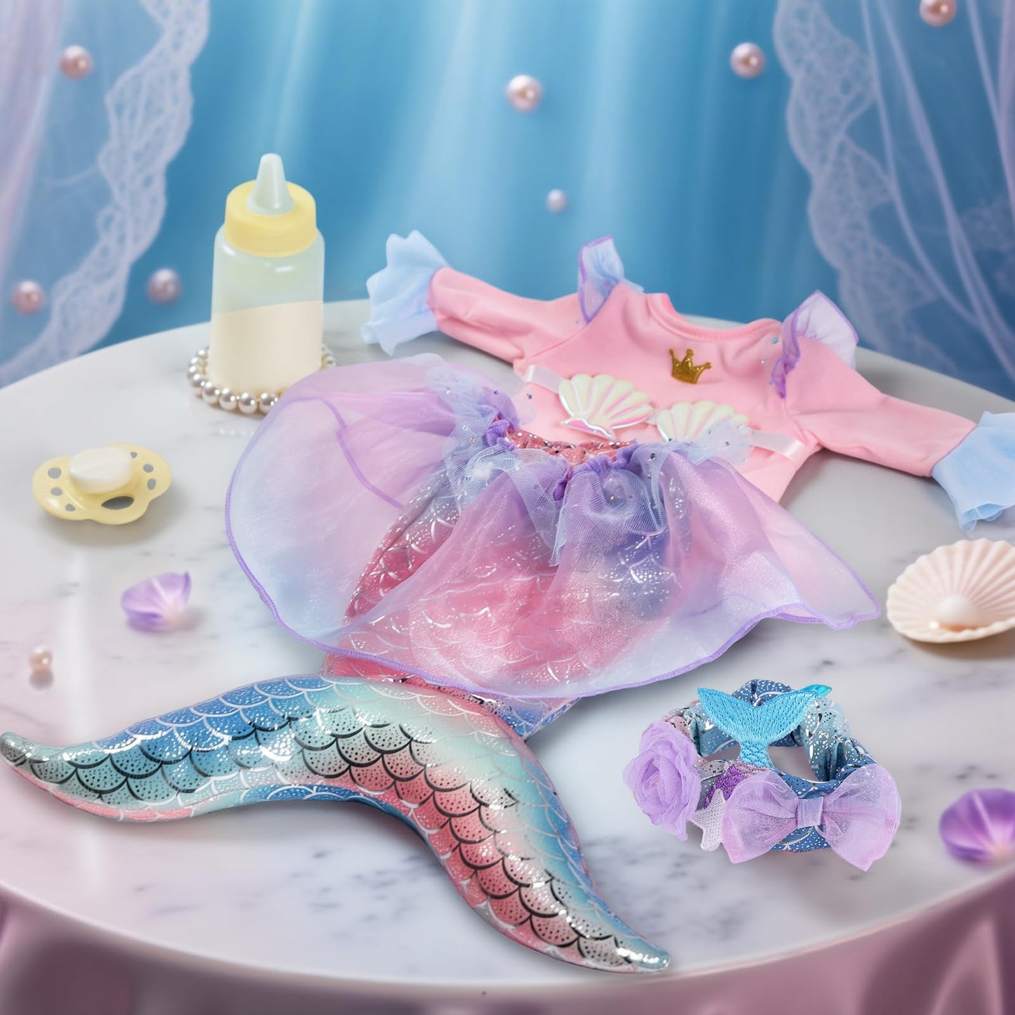 BABESIDE Mermaid Baby Doll Girl, 15-Inch Realistic Soft Baby Dolls with Shiny Mermaid Tail & Accessories, Cute Mermaid Toys for Girls Ages 3+ Kids, Christmas, Birthday