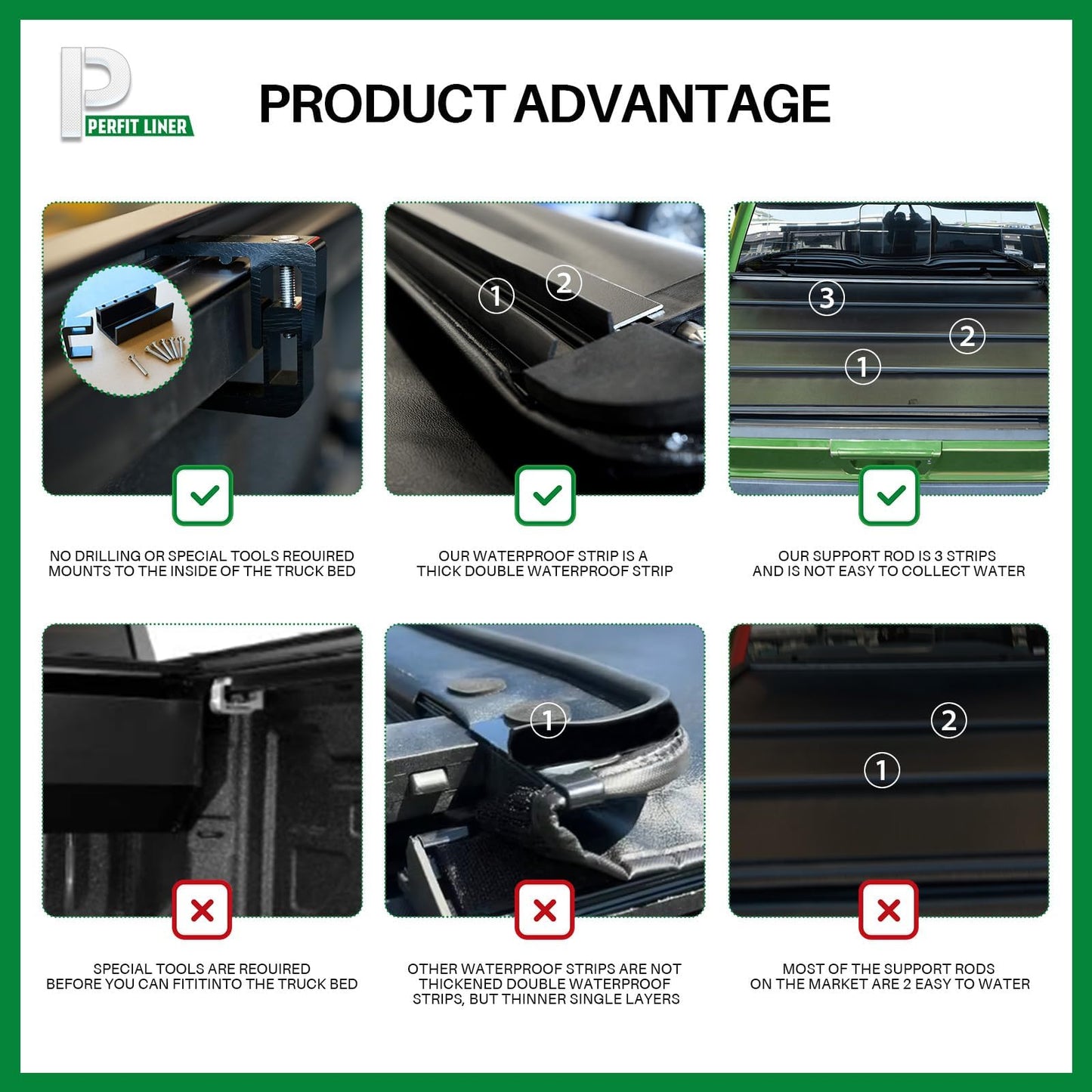 Perfit Liner Soft Roll Up Truck Bed Tonneau Cover for 2005-2015 Tacoma 6 FT (74") Fleetside (NOT for Stepside) Bed, Only fits Models with Factory Deck Rail System