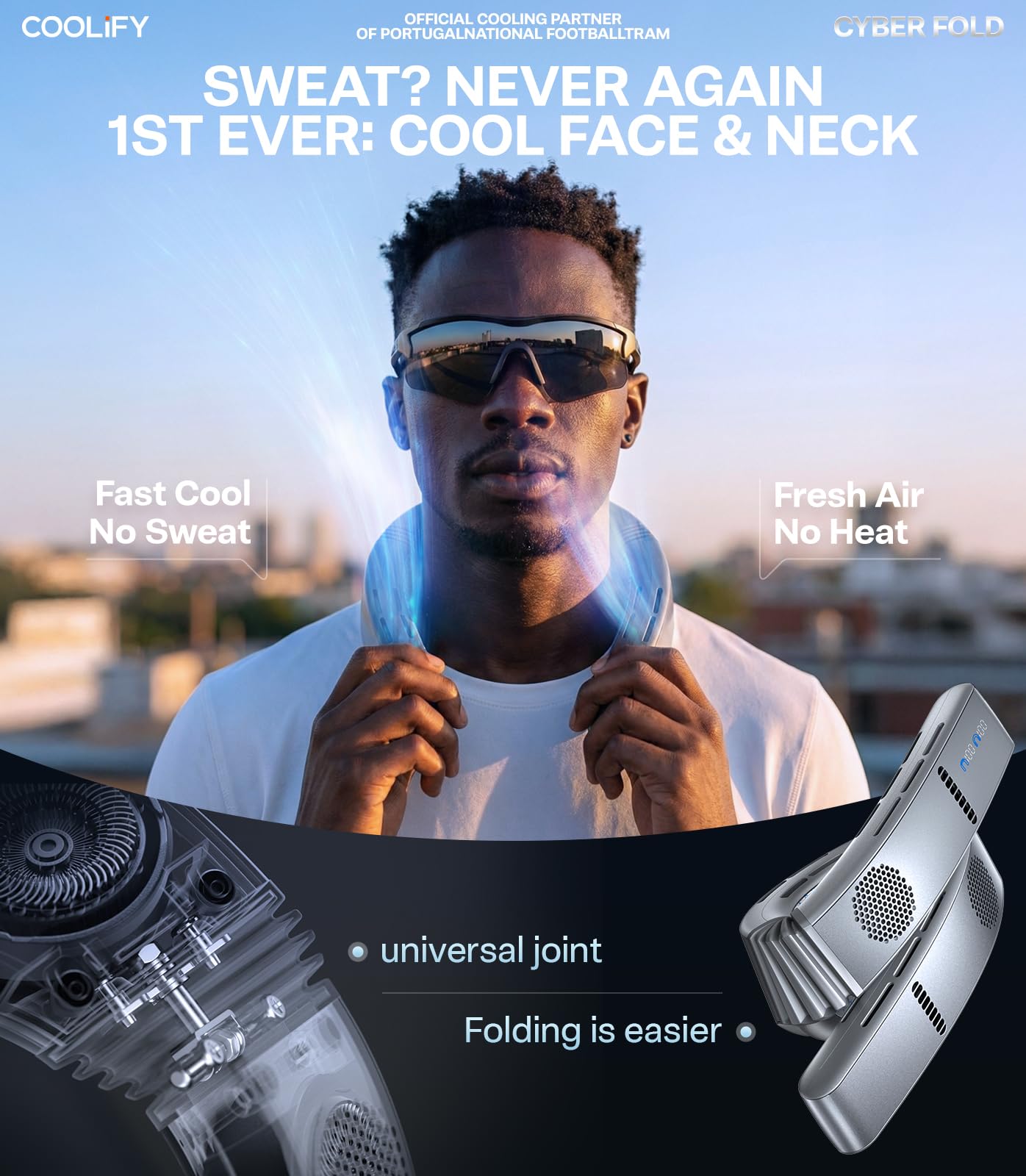 TORRAS COOLiFY Cyber Fold AI Neck Air Conditioner, Ultimate Cooling Max Cooling Area Neck Fan, Adjustable Strong Wind Neck Cooler for Neck & Face, Rechargeable Portable for Travel Outdoor, Titanium
